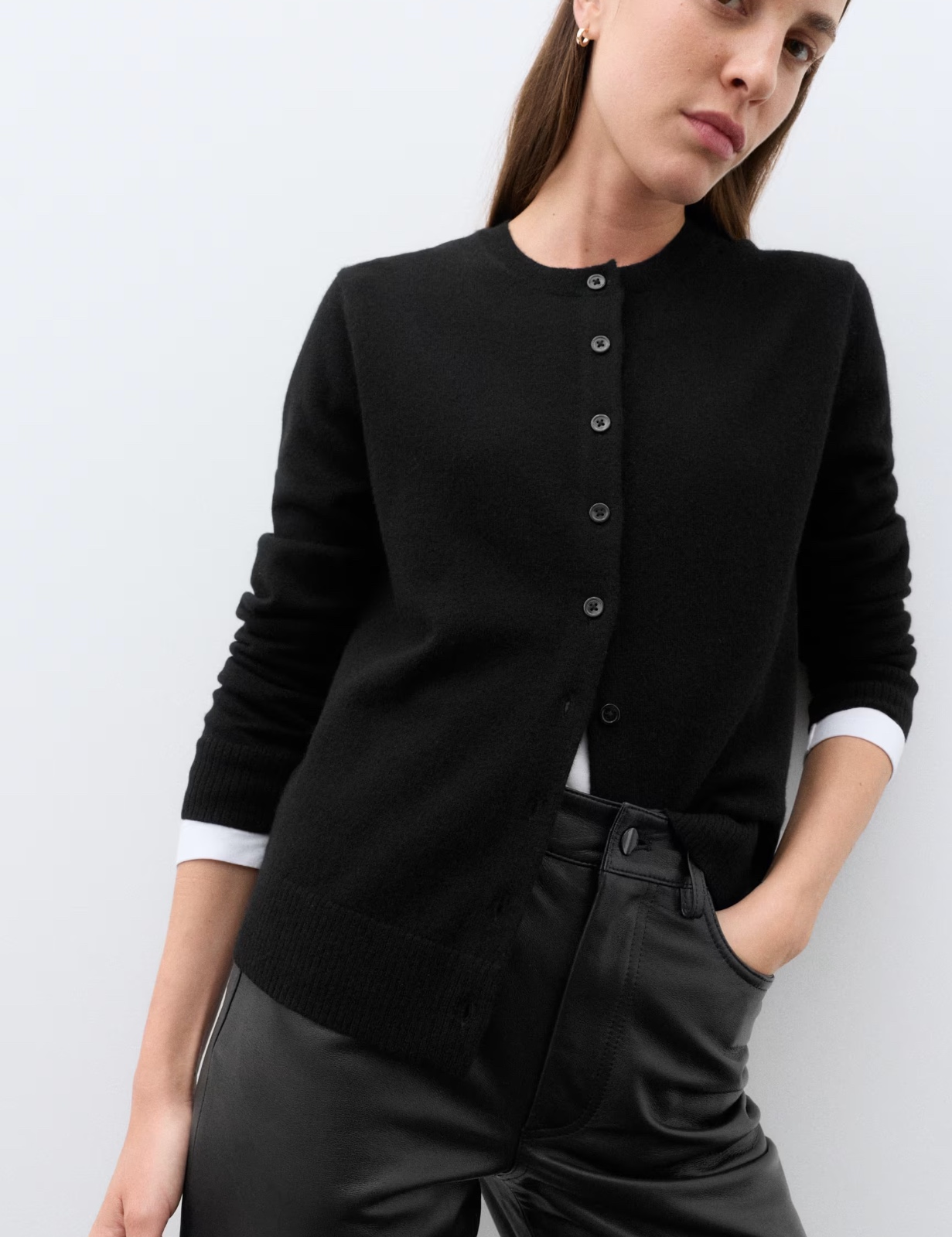 Pure Cashmere Crew Neck Button Front Cardigan