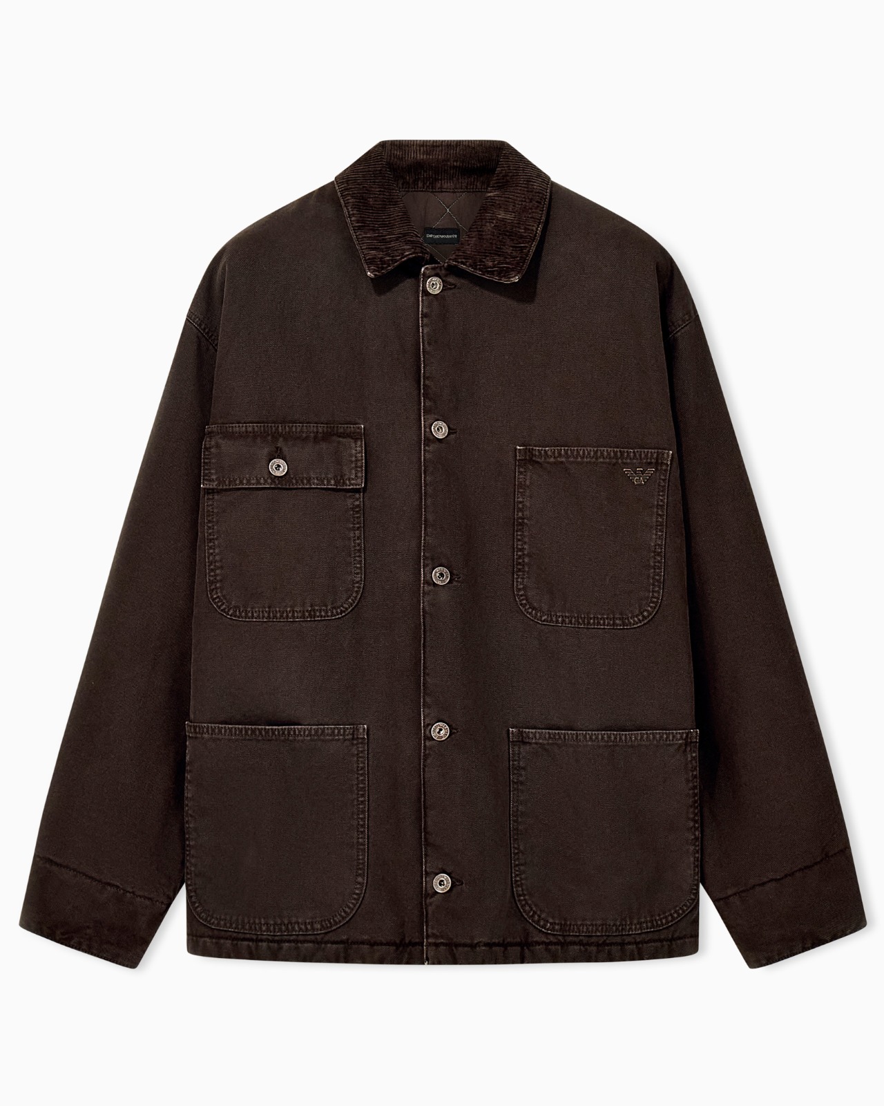 Cotton Caban Coat with a Corduroy Collar and Patch Pockets