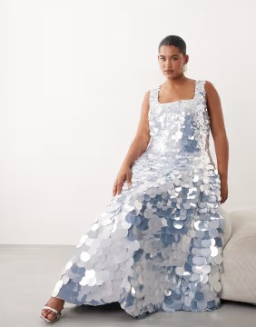 ARRANGE Curve Embellished Disc Sequin Square Neck Full Skirt Midi