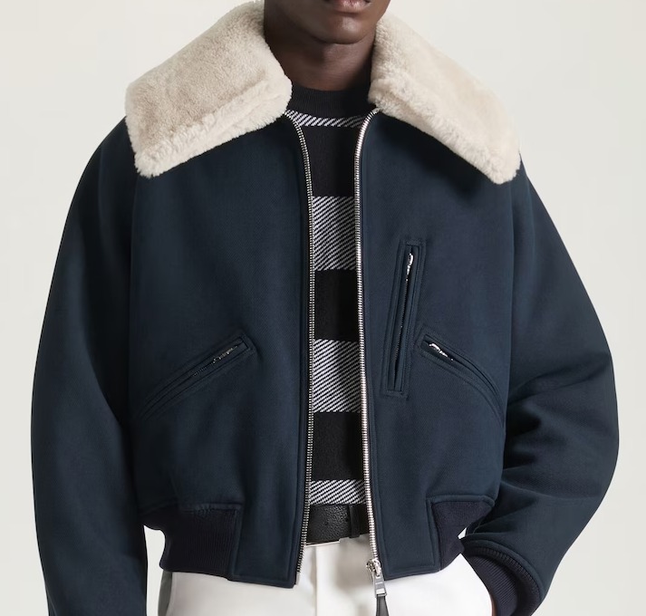 Bomber in Cotton with Shearling Collar
