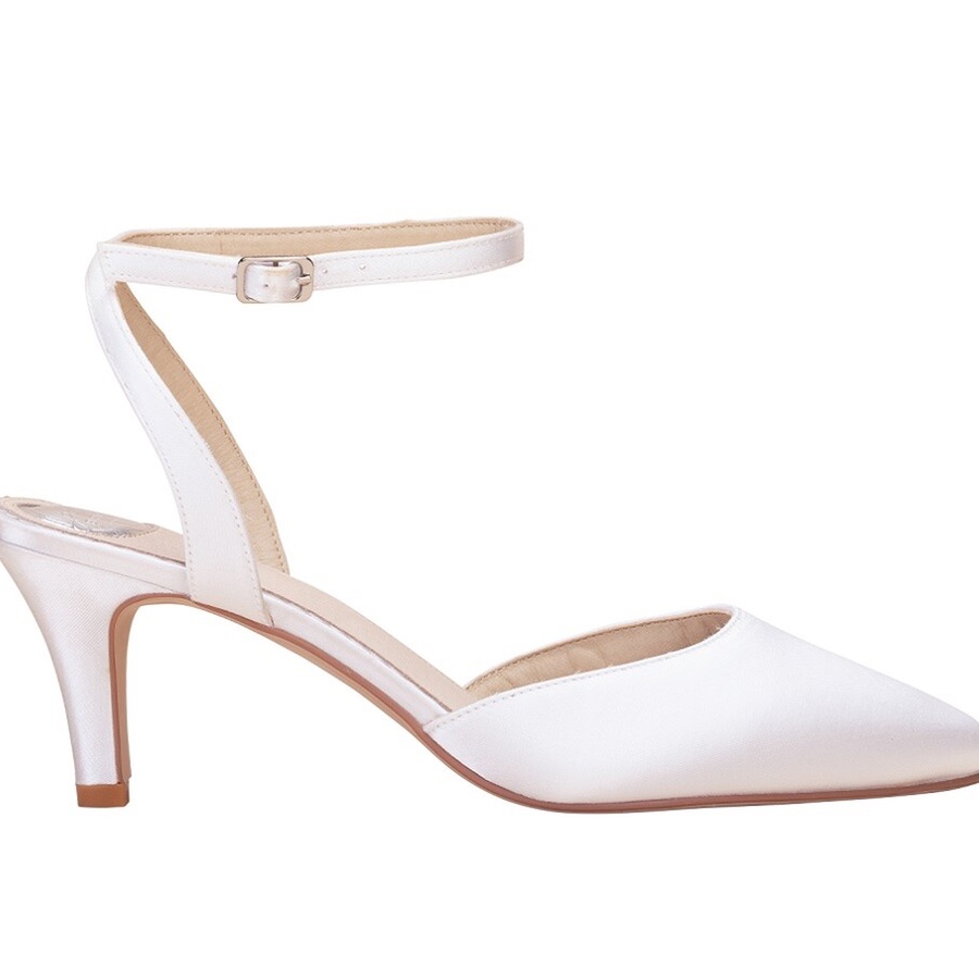 Perfect Bridal Billie Dyeable Ivory Satin Slingback Ankle Strap Heels