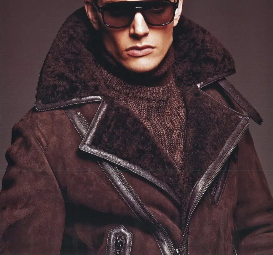 GQ Approved Shearling Biker Aviation Leather Bomber Jacket