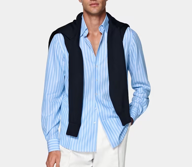 Mid Blue Striped Lyocell Shirt