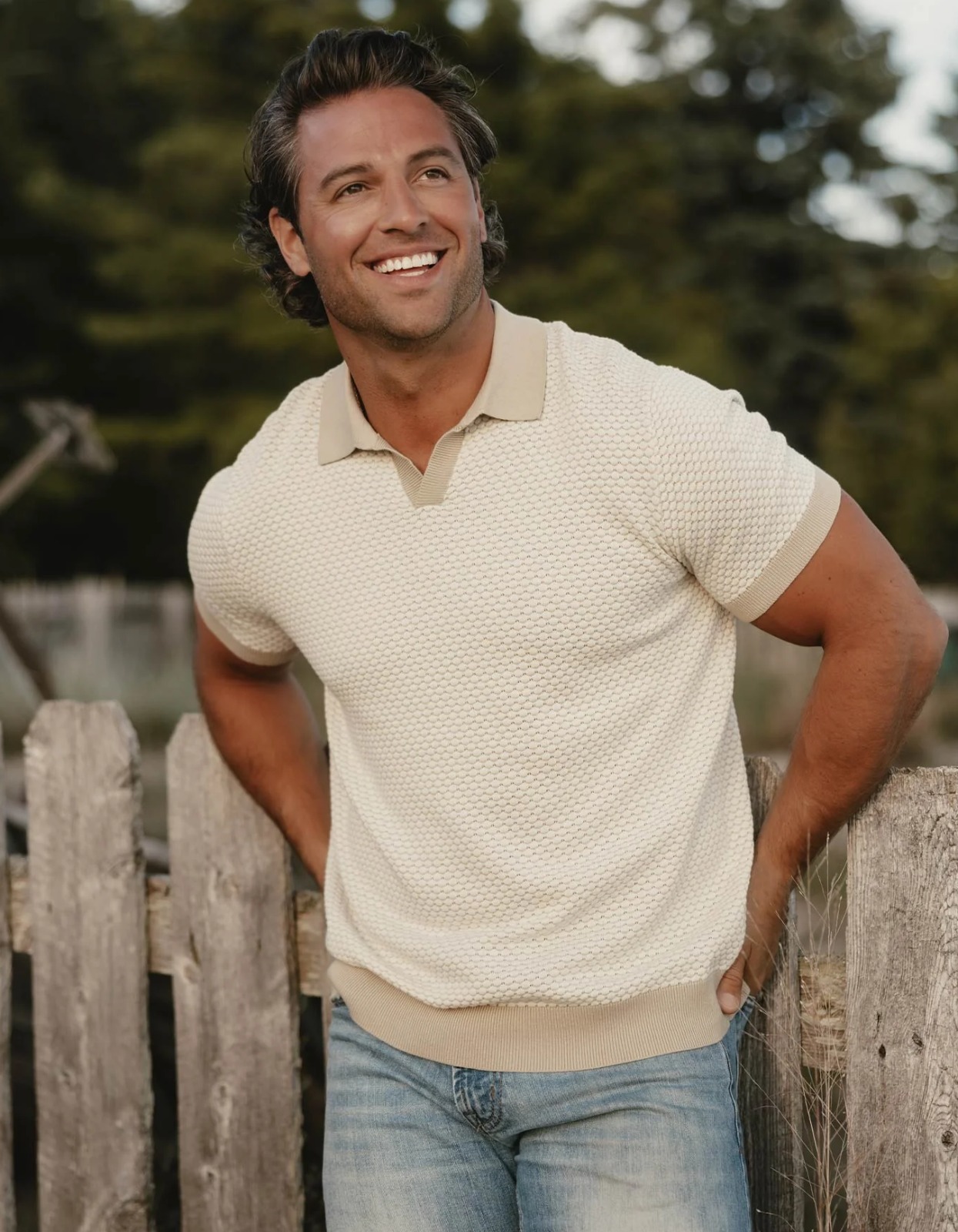 Robles Knit Jacquard Polo in Ivory/khaki
