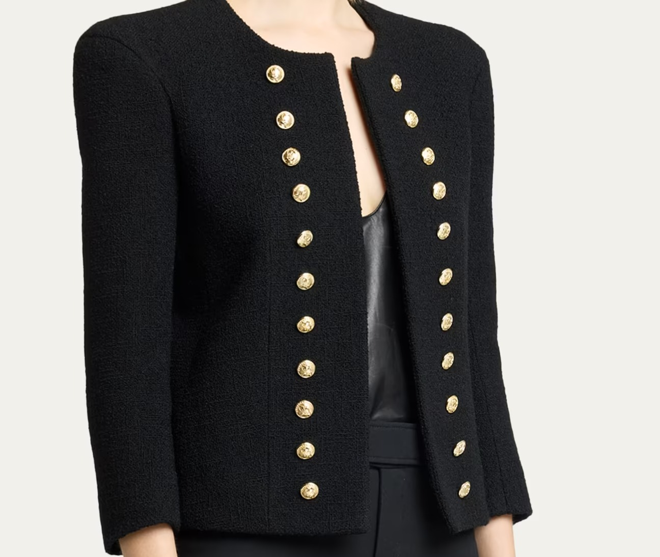 Collarless Tweed Fitted Jacket