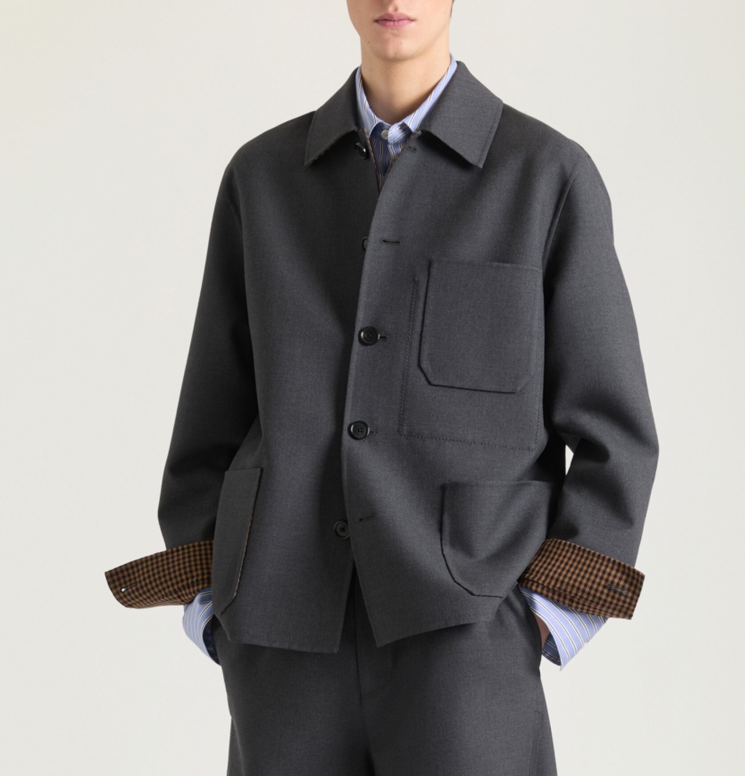 Overshirt in Wool with Checked Reverse