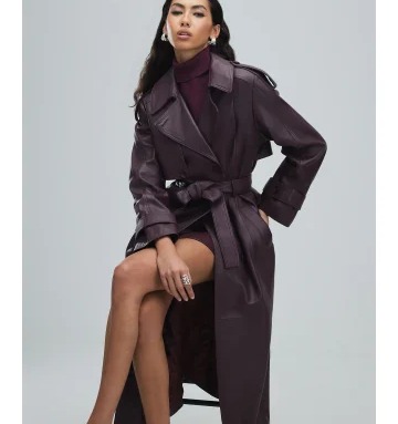 Red Leather Oversized Trench Coat