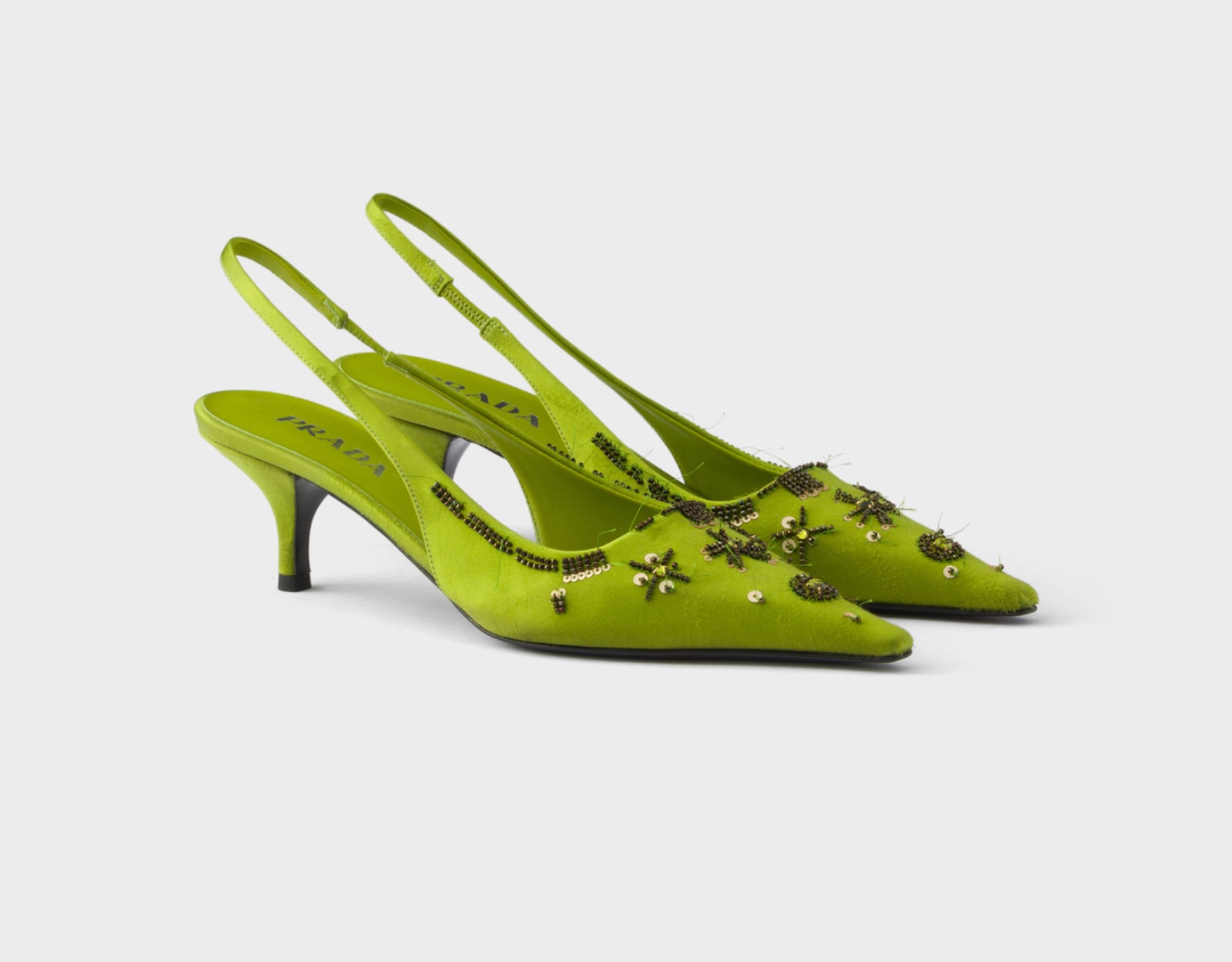 Embroidered Satin Slingback Pumps