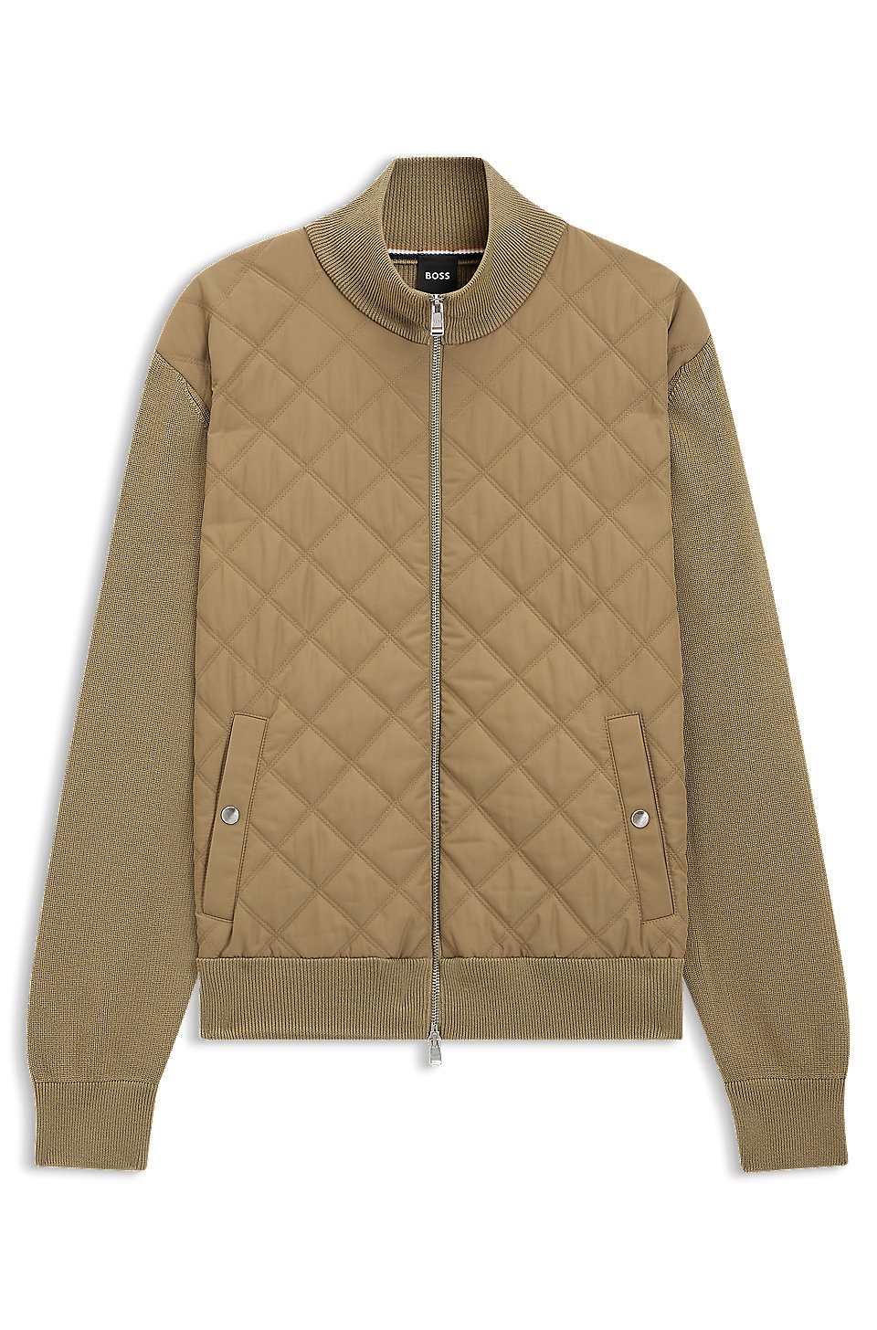 BOSS BOSS - Knitted-wool jacket with quilted front - Beige