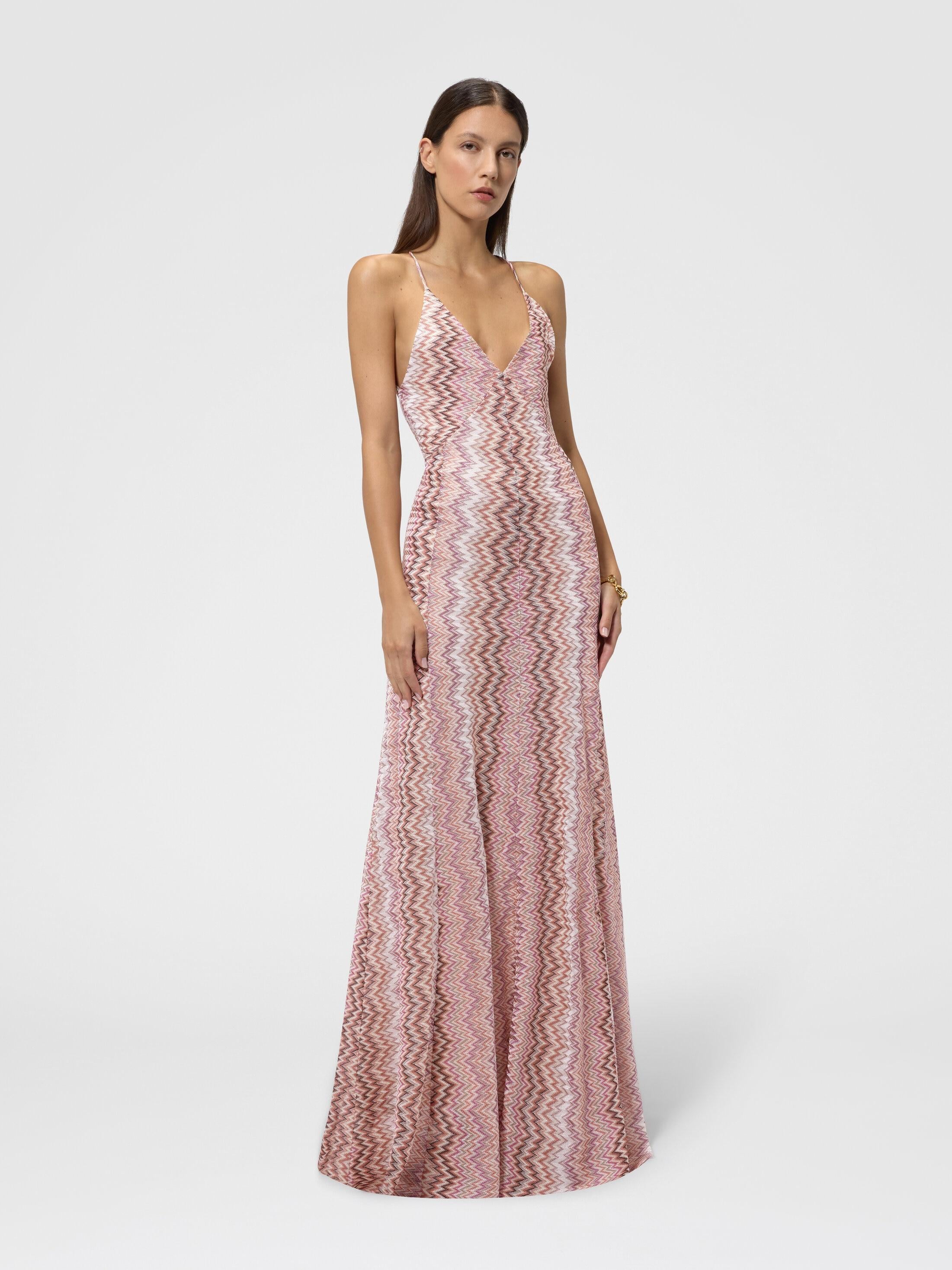 Long Viscose Dress with Snake Motif Pink E Multicoloured