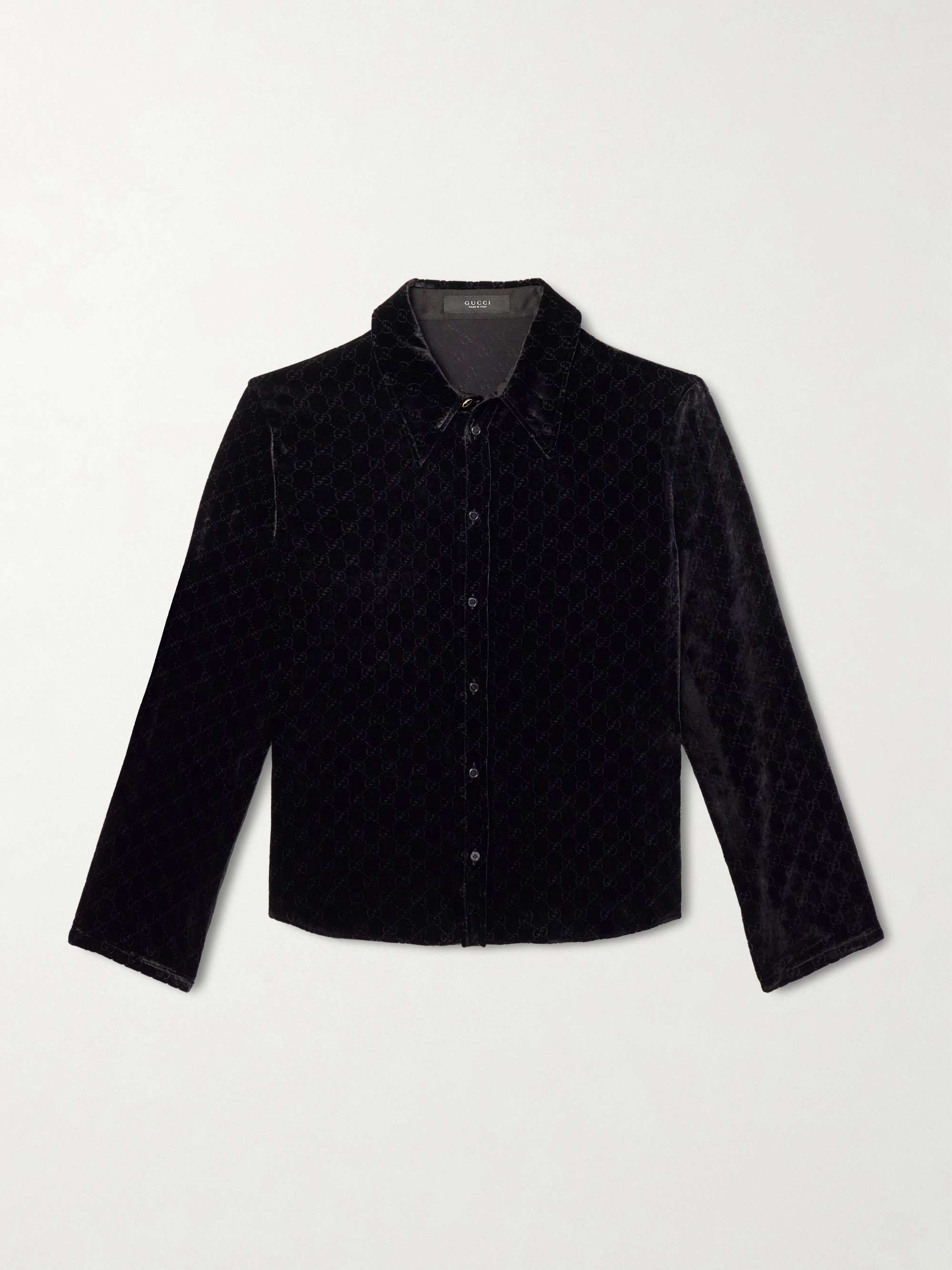 Collar Slim Fit Logo Devore Velvet Shirt