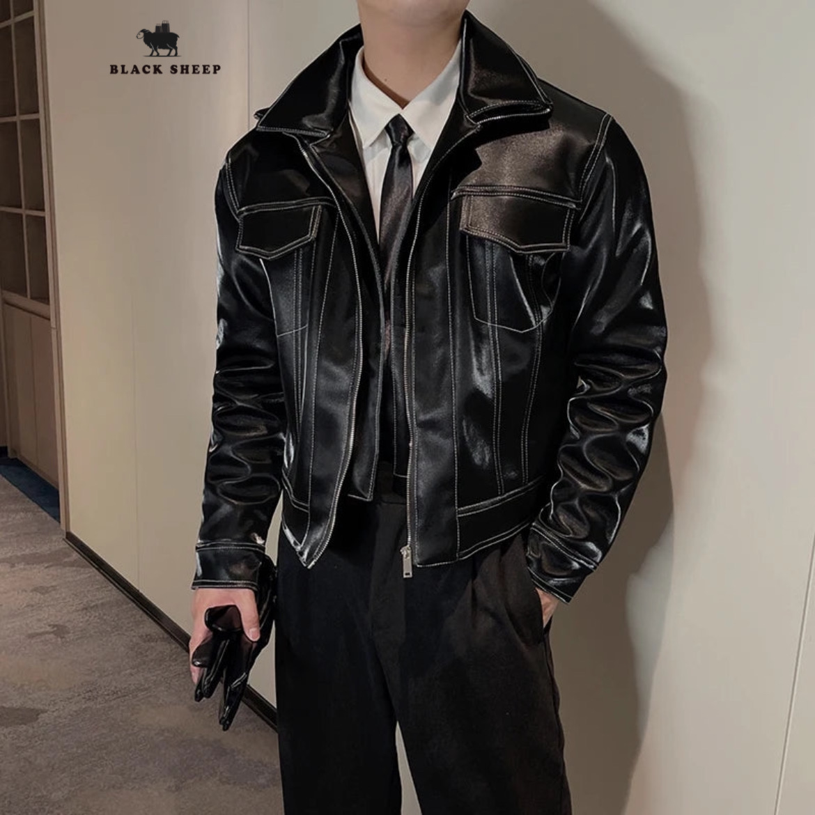 Unisex Designer Faux Leather Jacket - Multi Collar