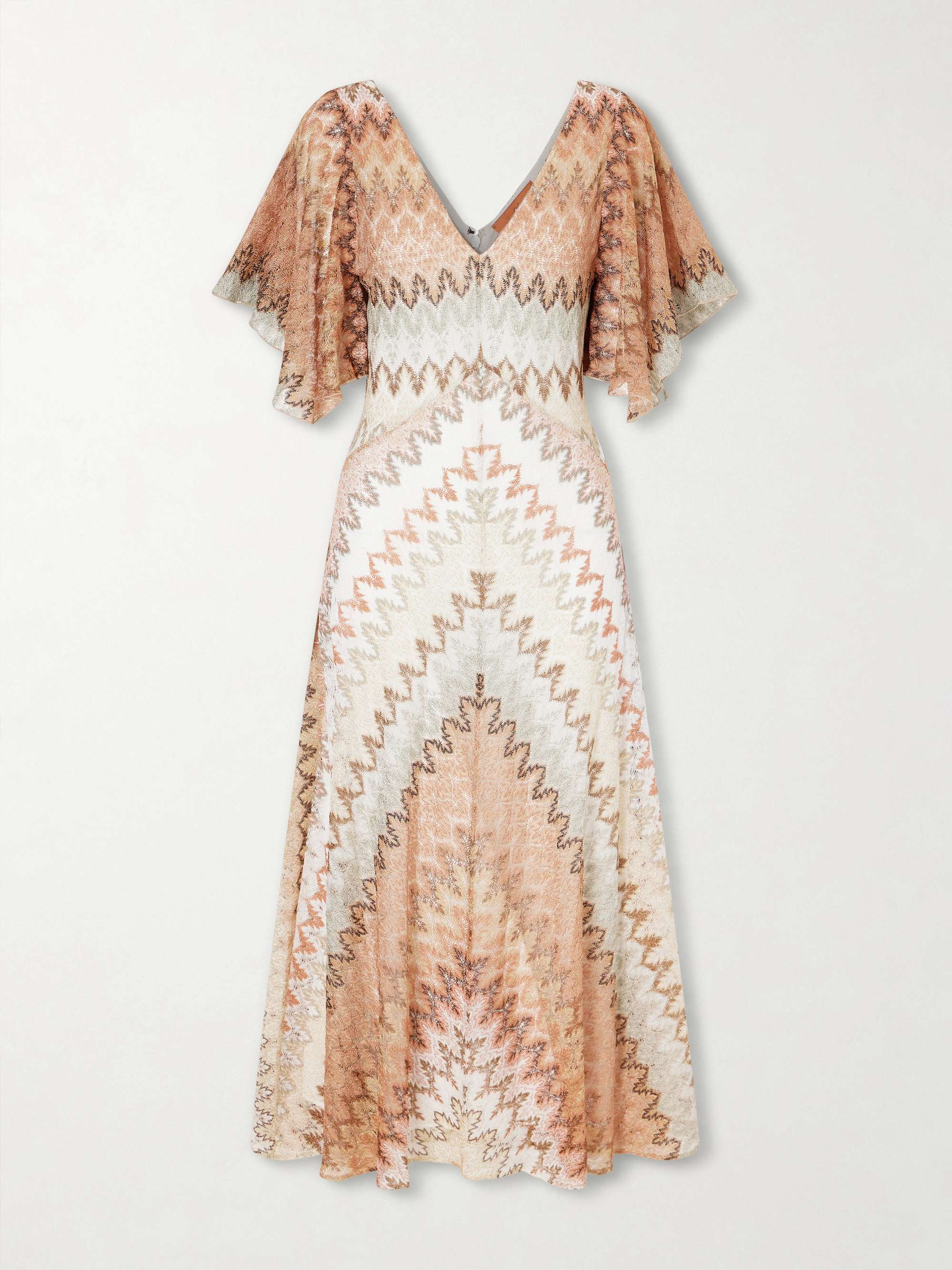 Striped Metallic Crochet Knit Midi Dress