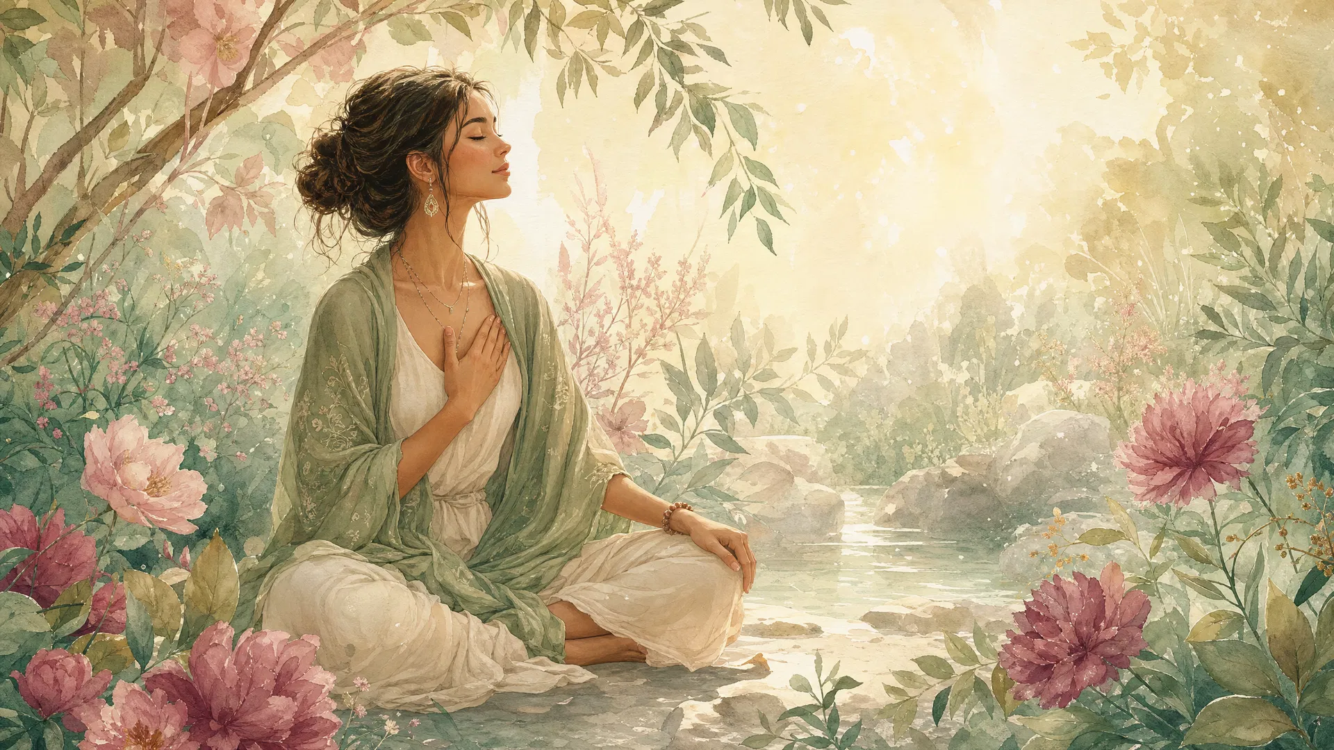 Frau in meditativer Pose in der Natur – Human Design Energie