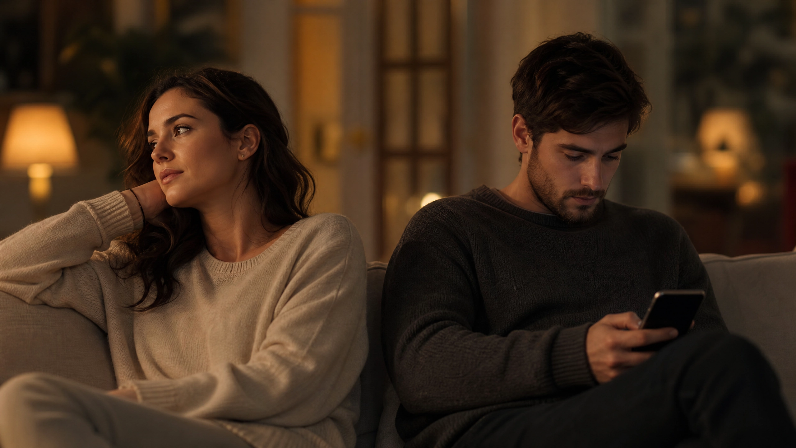 Paar auf dem Sofa – emotional distanziert