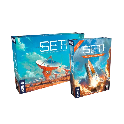 SETI + Agências Espaciais (Expansão) + 2 Cartas Promo + Sleeves  - Estratégia | Pira no Board Game