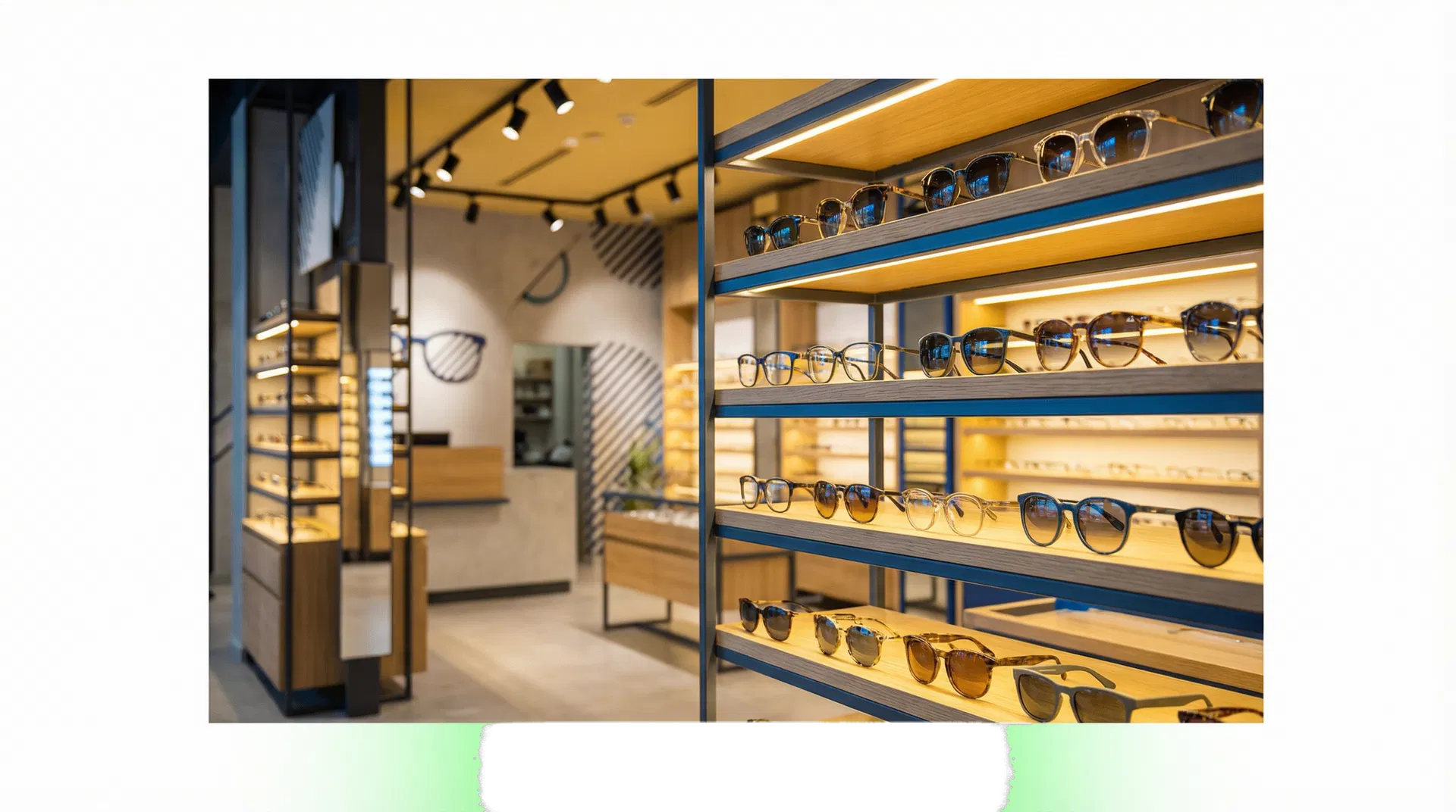 Expositor de óculos em ambiente contemporâneo da Alpha7