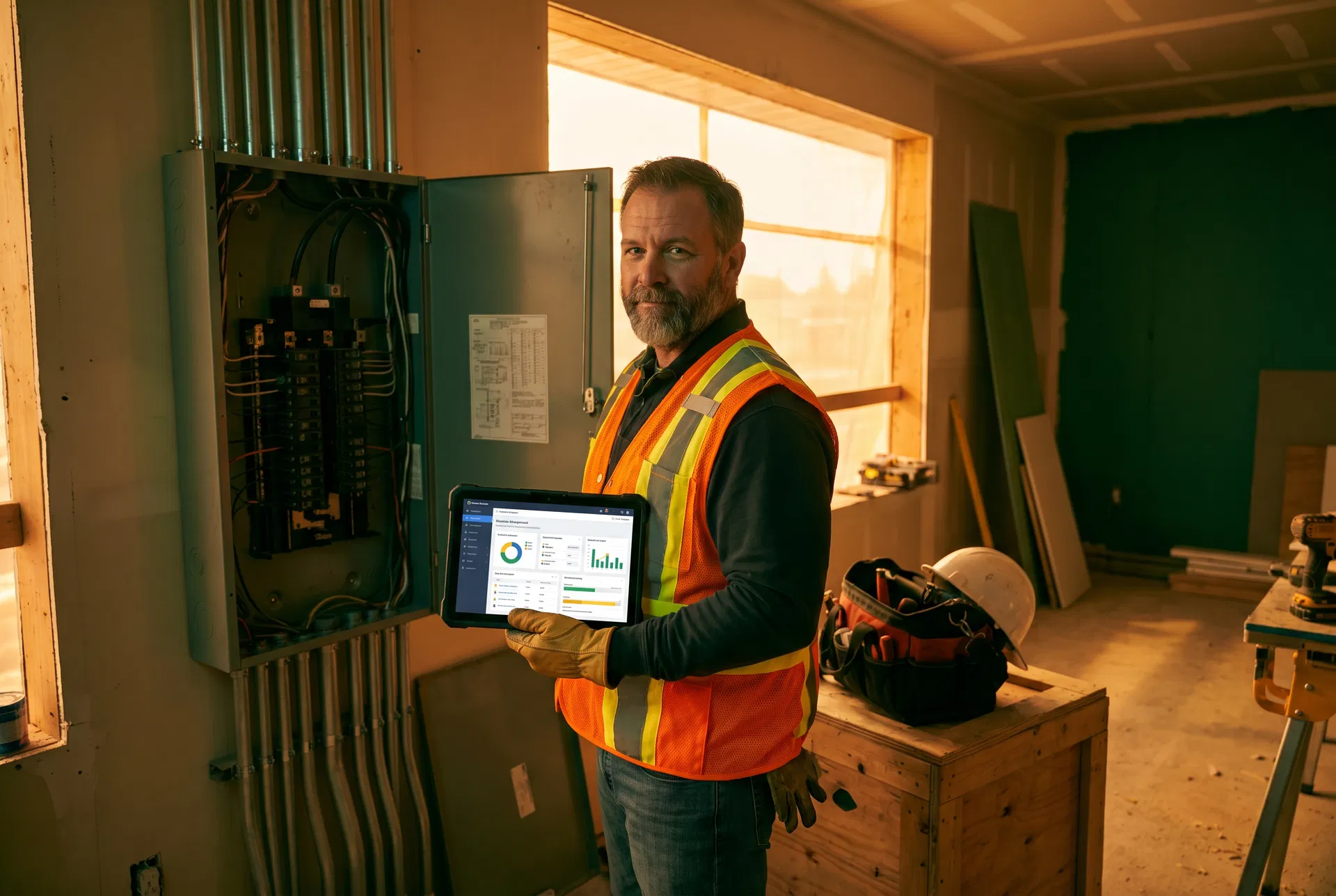 Contractor reviewing software