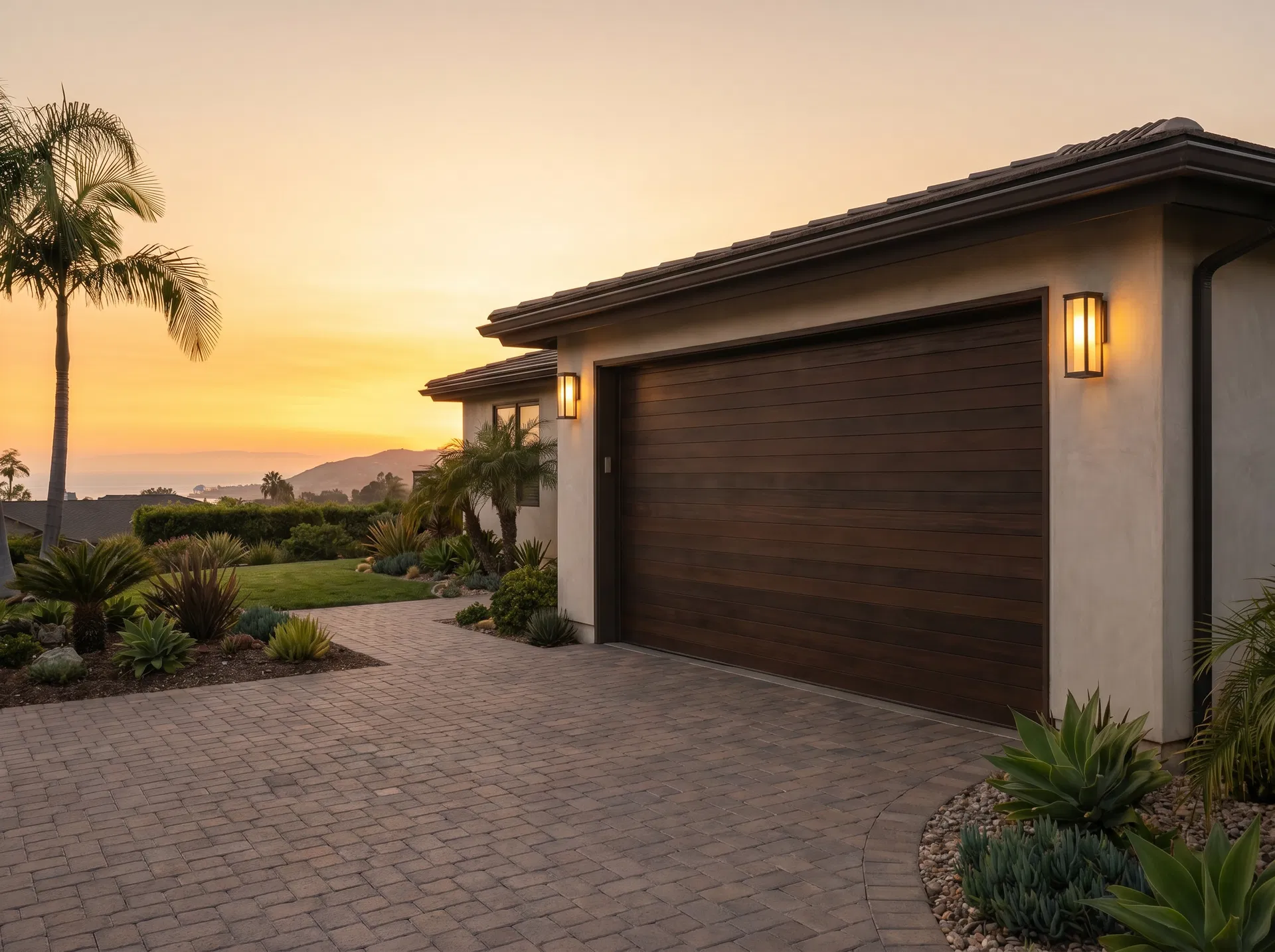 Installed garage door on a San Diego home exterior