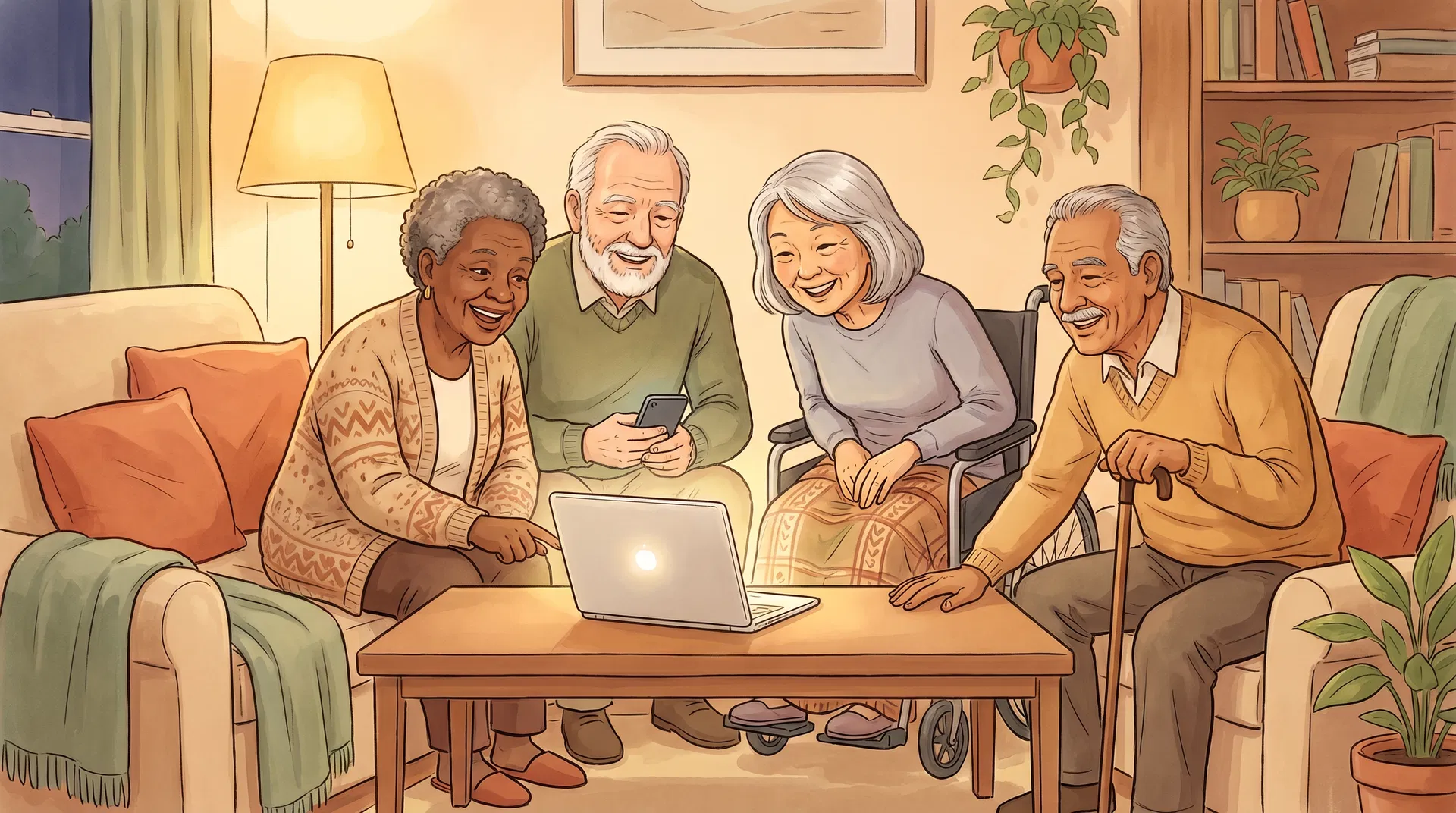 Diverse seniors learning AI together