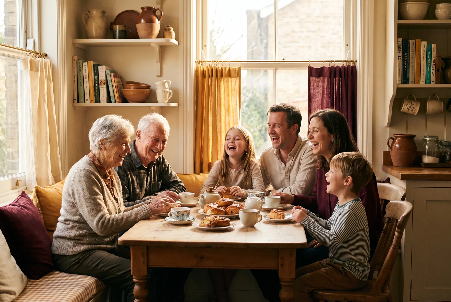Three generations of a family laughing together