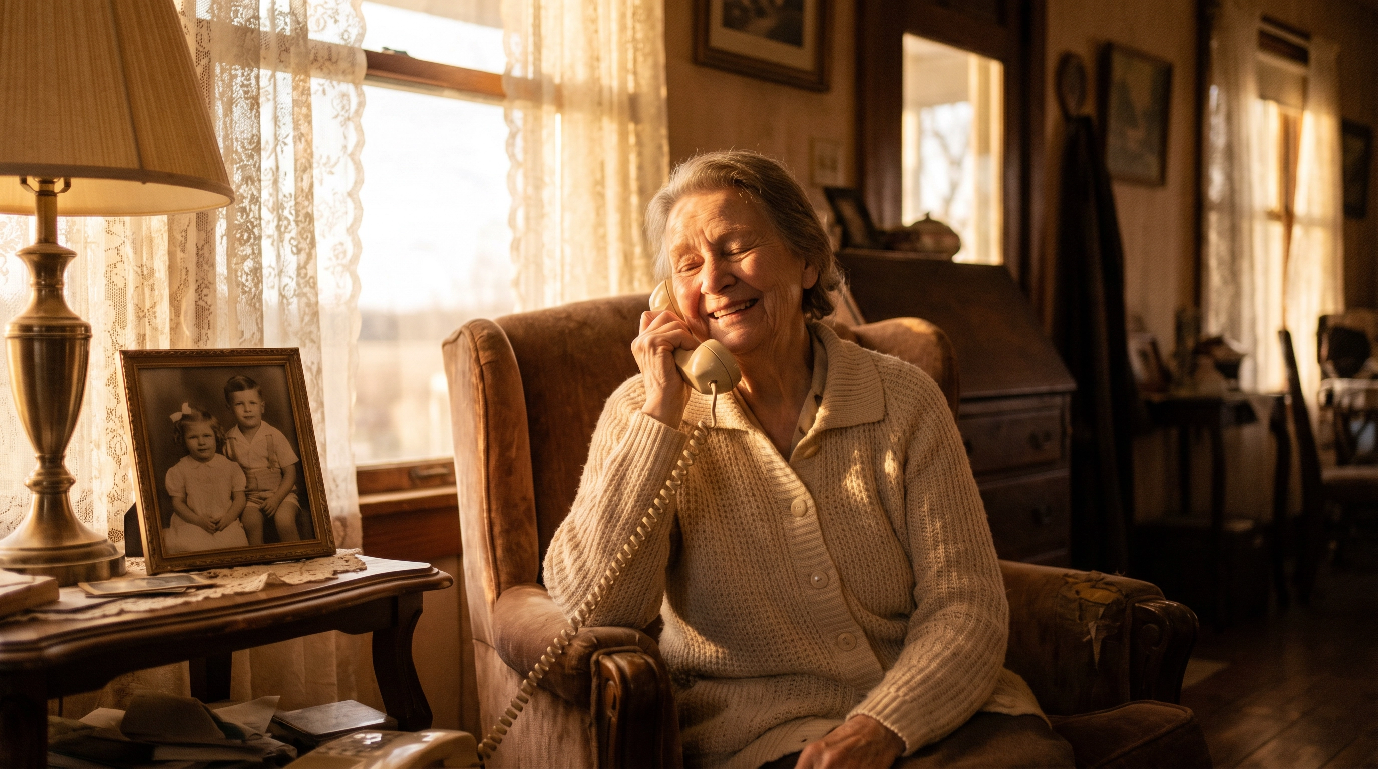 Grandmother joyfully talking on the phone