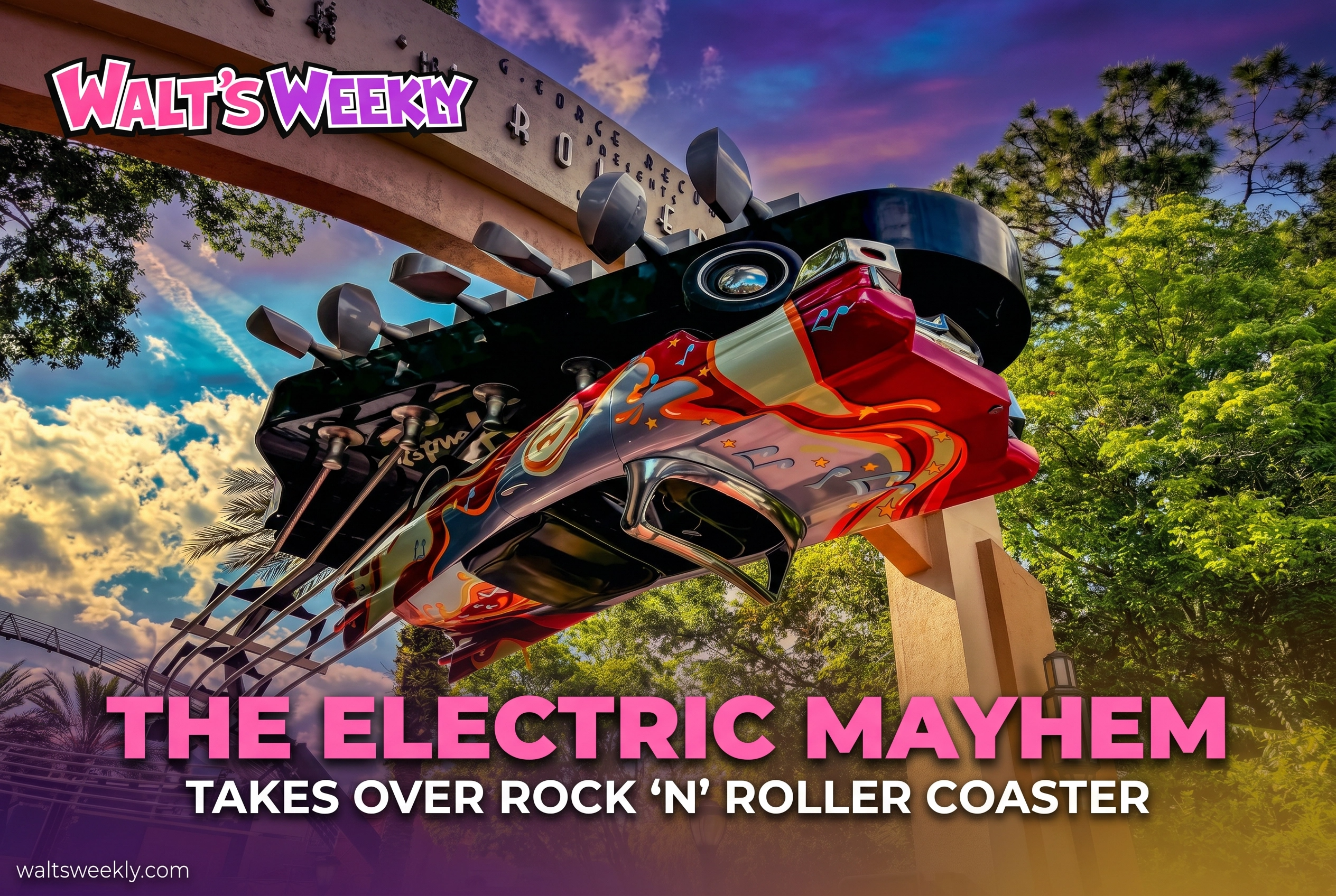 Rock 'n' Roller Coaster Starring The Muppets ride vehicle with Electric Mayhem flame artwork at Hollywood Studios.