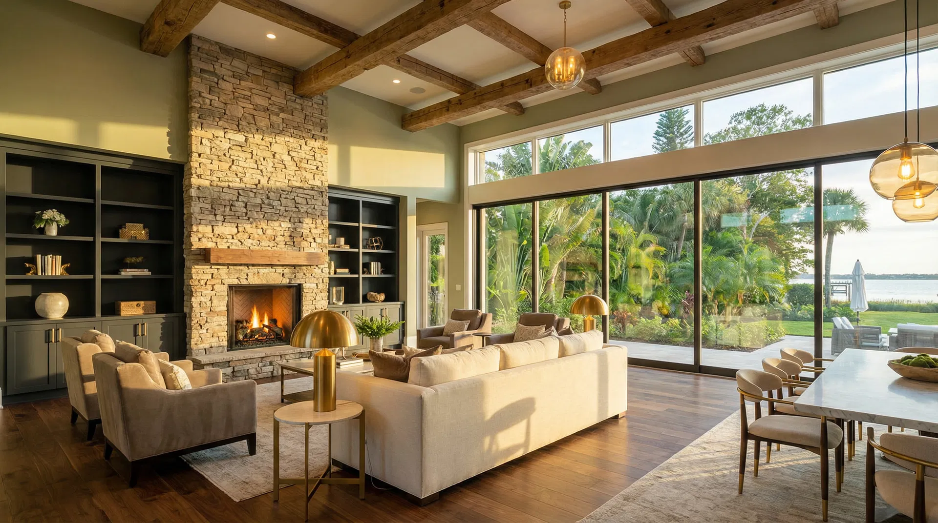 Luxury full home remodel with open concept living space and Tampa Bay views