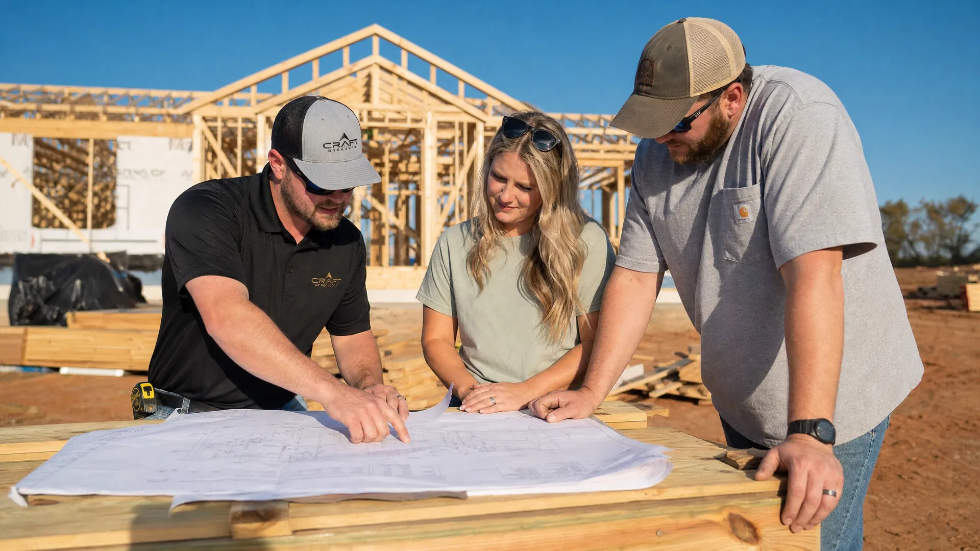 Dave Gaylord reviewing plans with clients on-site
