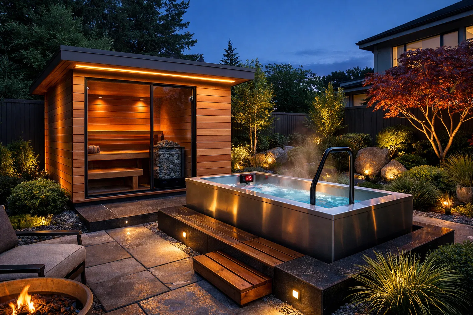 Sauna and cold plunge setup