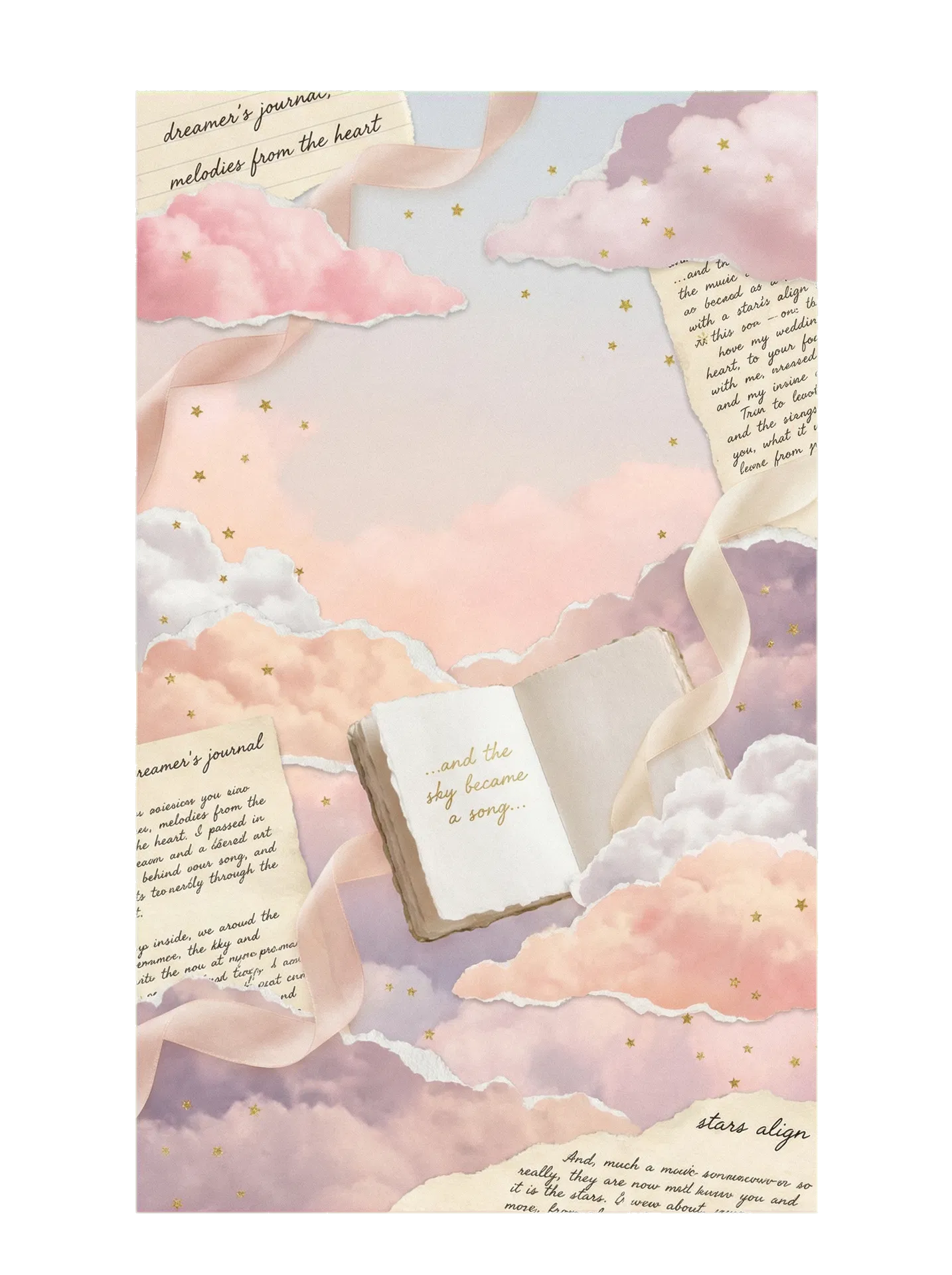 Scrapbook-inspired pastel cloud collage