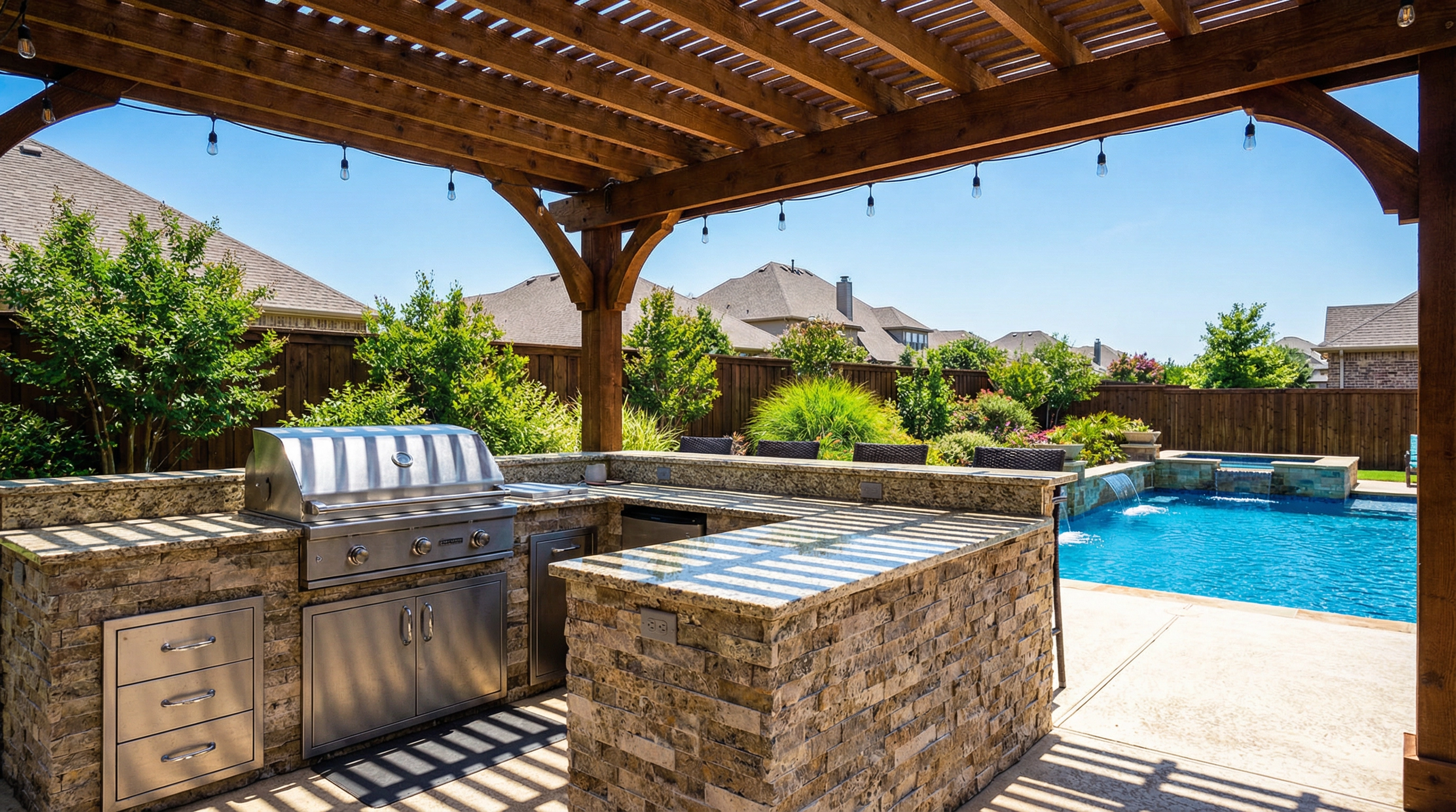 Luxury outdoor kitchen built in McKinney TX backyard