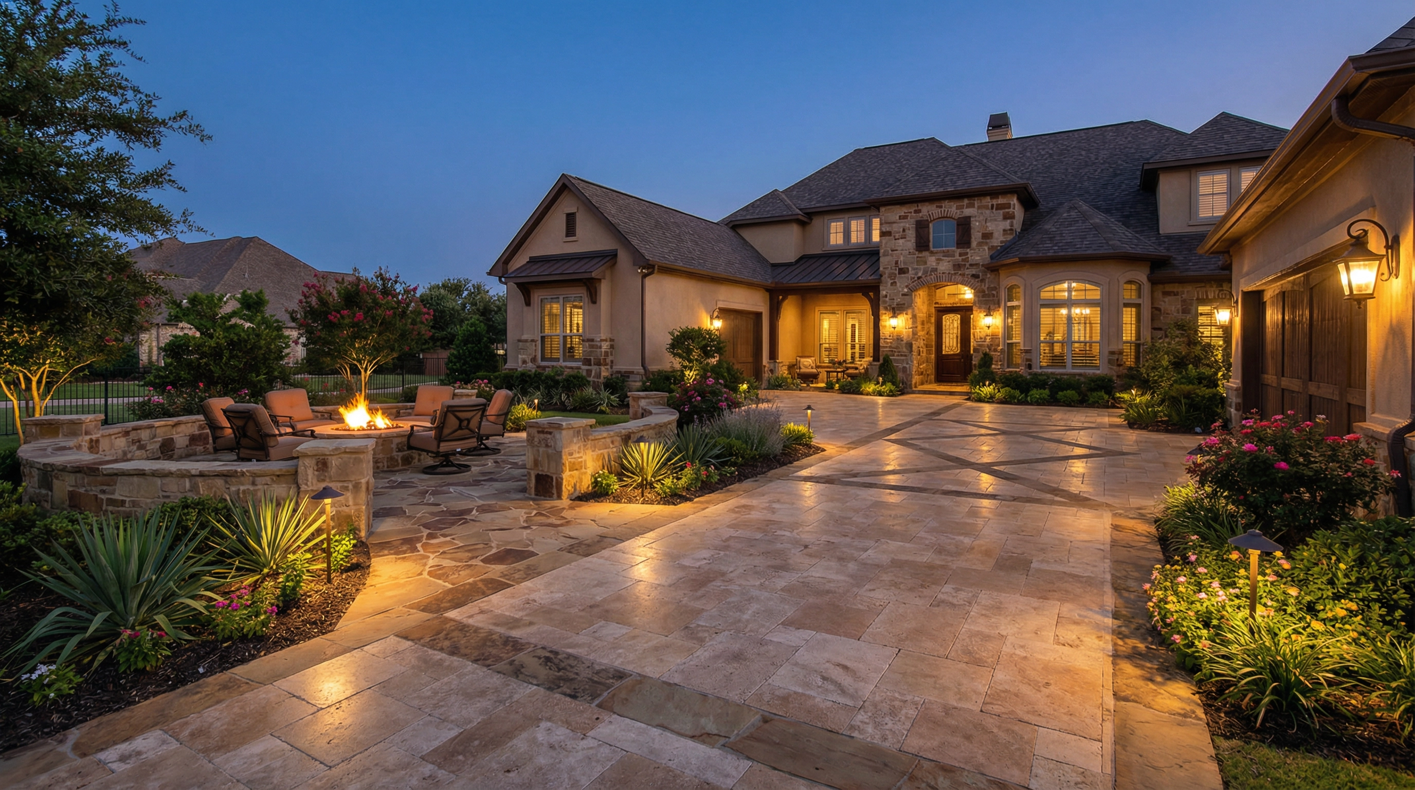 Natural stone outdoor kitchen and paver work in McKinney TX neighborhood