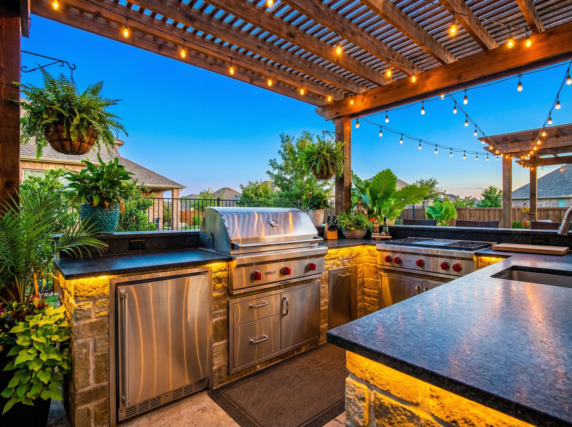 Luxury outdoor kitchen built in Allen TX backyard