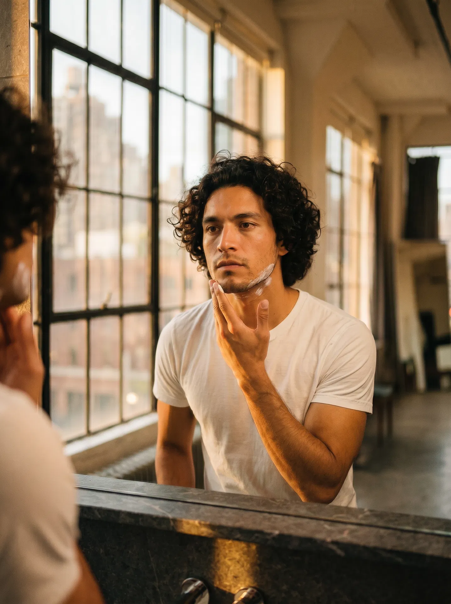 OH FACE morning skincare routine on marble vanity