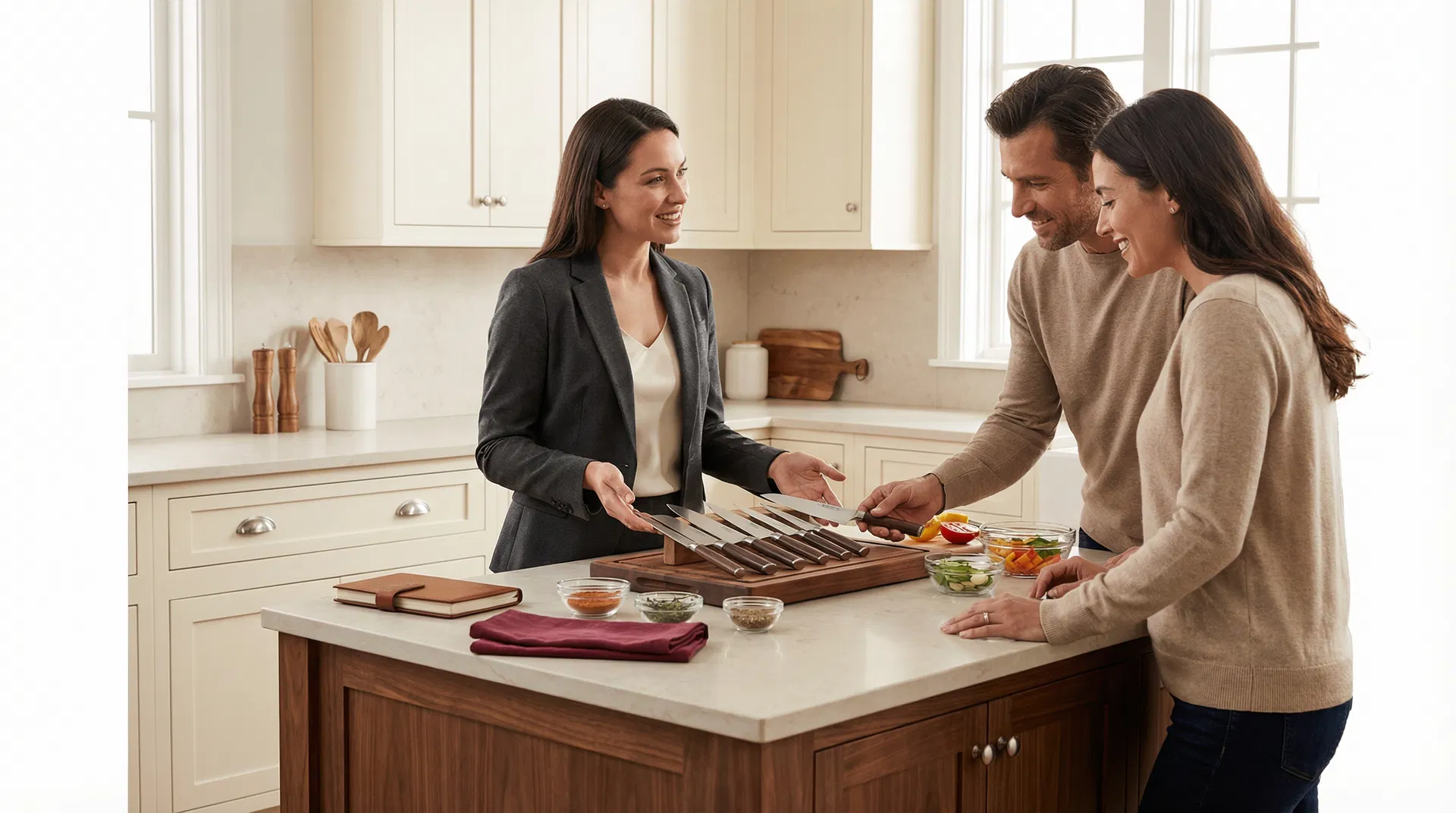 A personal kitchen product demonstration with clients