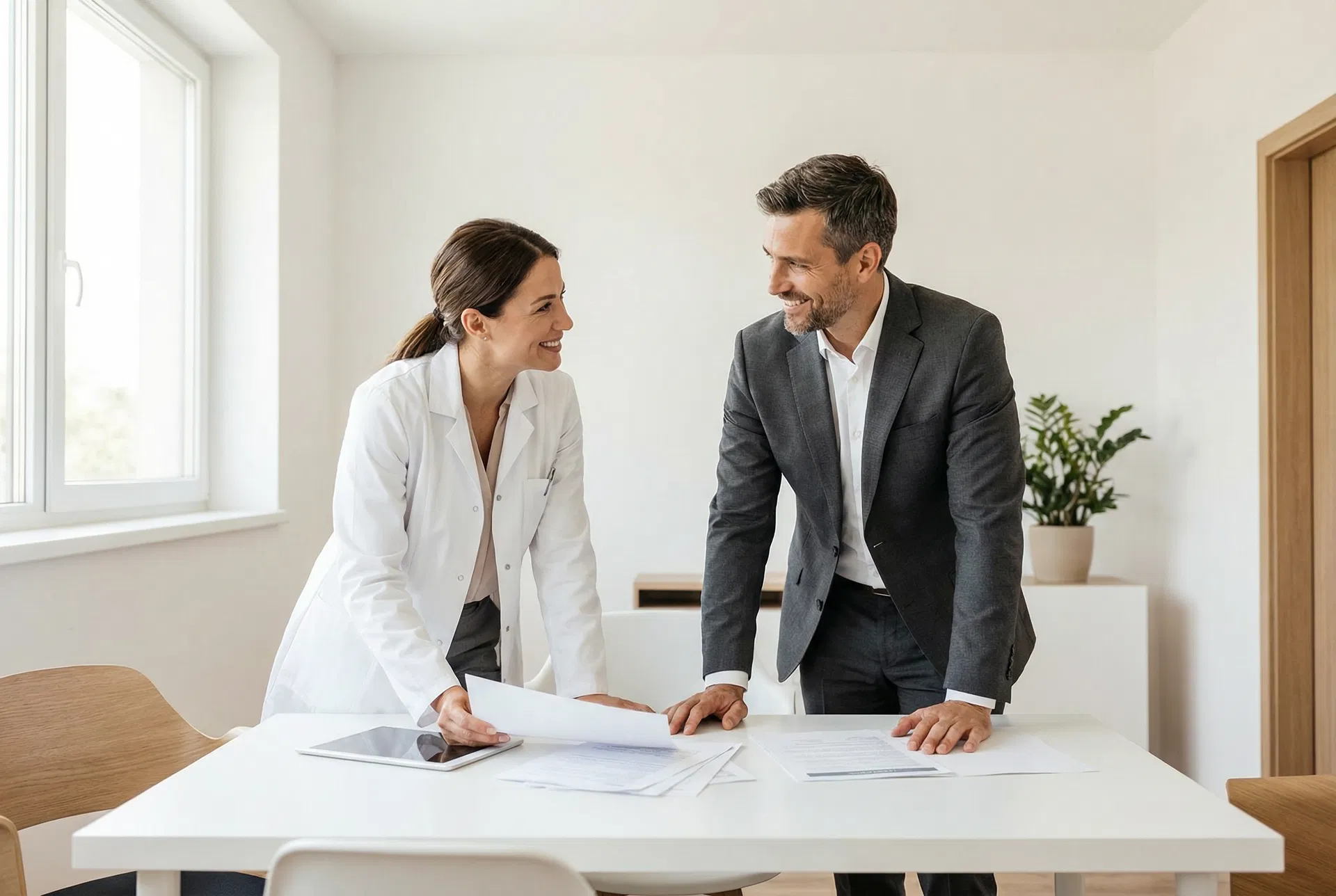 Medical professional and attorney collaborating
