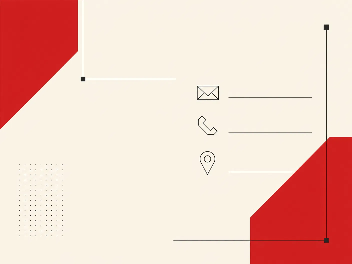 Abstrakte Kontaktgrafik mit Symbolen für E-Mail, Telefon und Standort