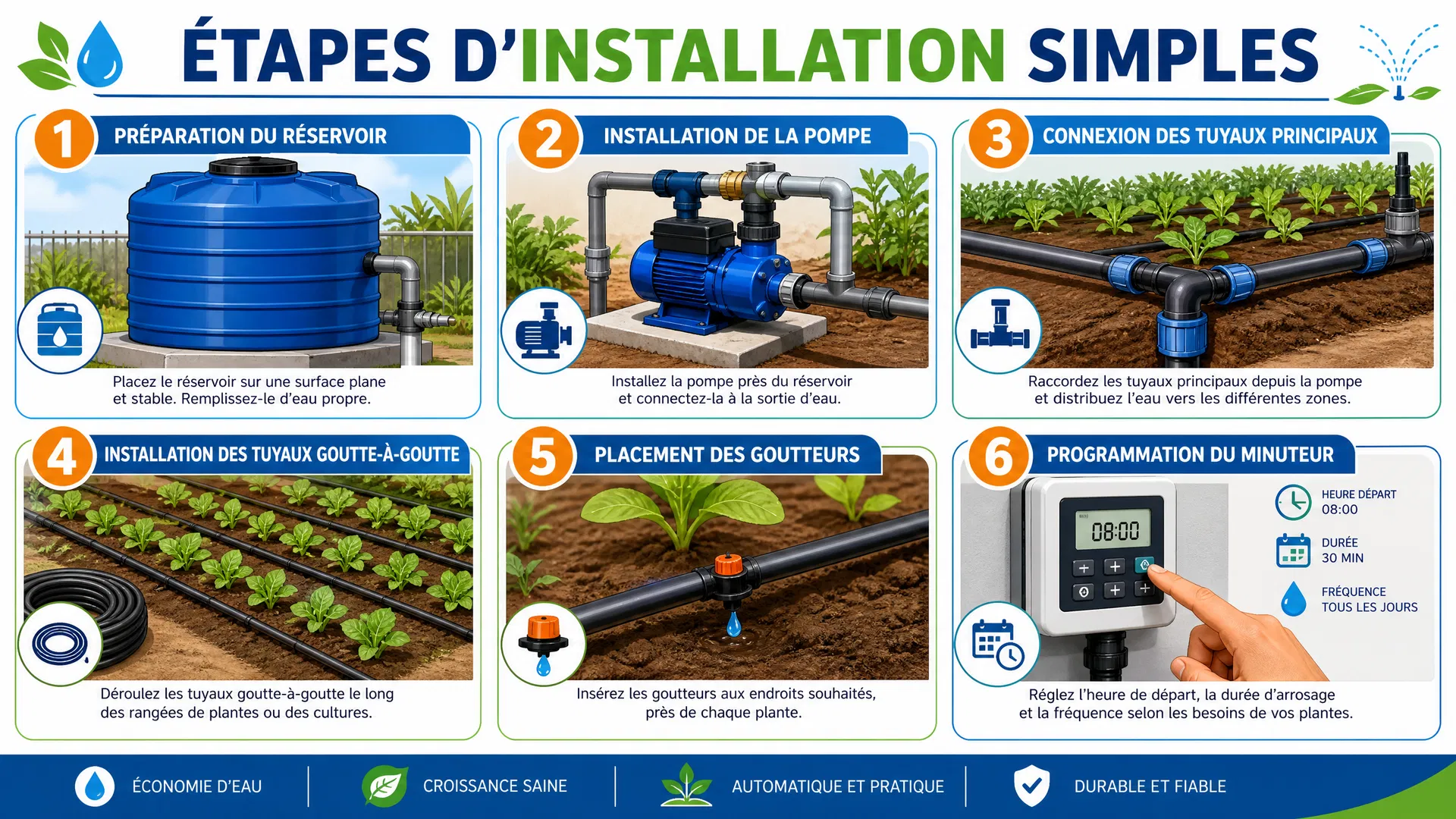 Étapes d'installation du système d'irrigation automatique