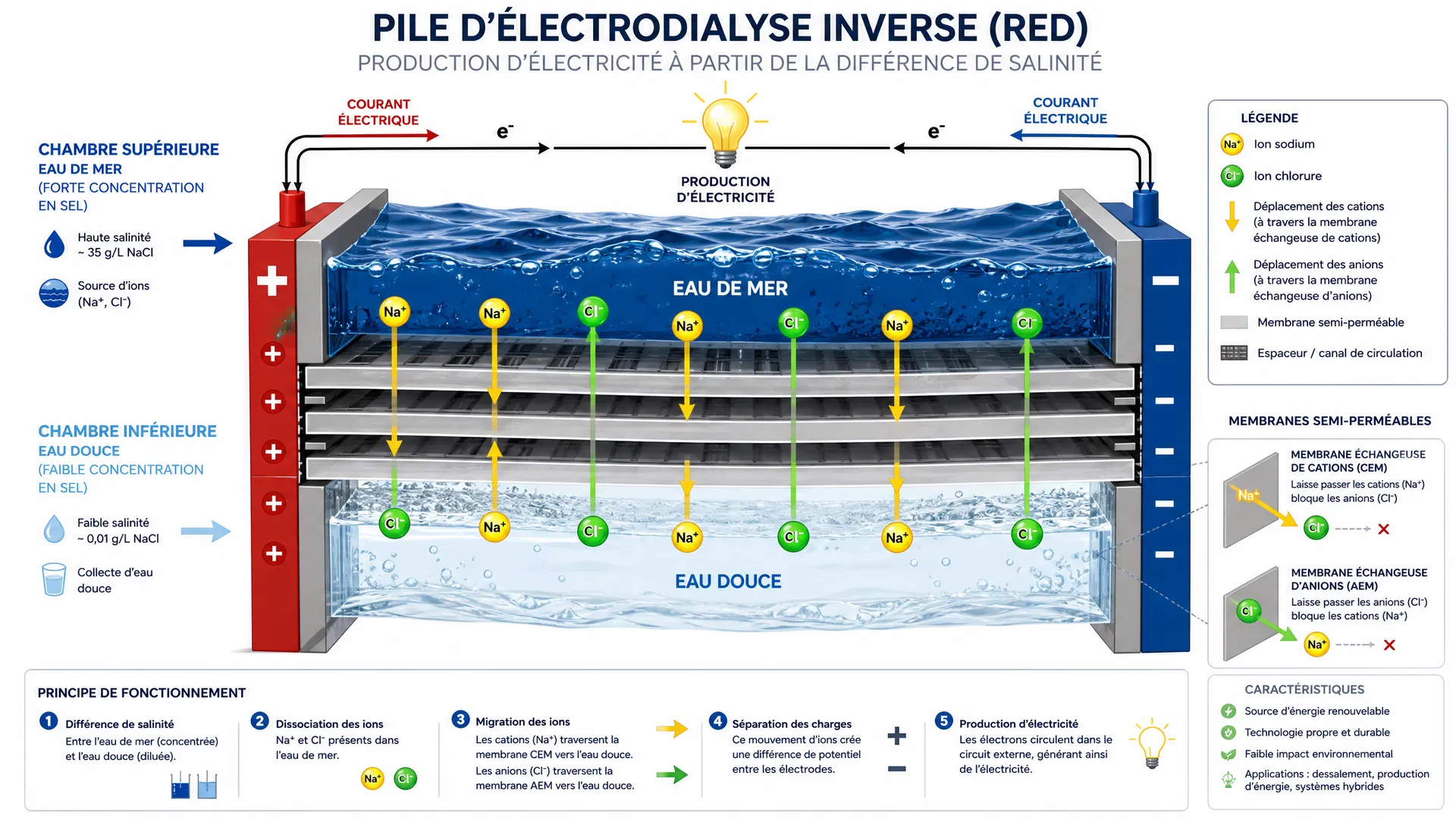 Diagramme technique du fonctionnement de la pile électrodialyse inverse