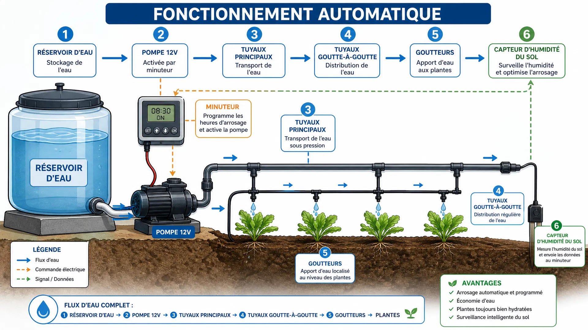 Schéma de fonctionnement du système d'irrigation automatique