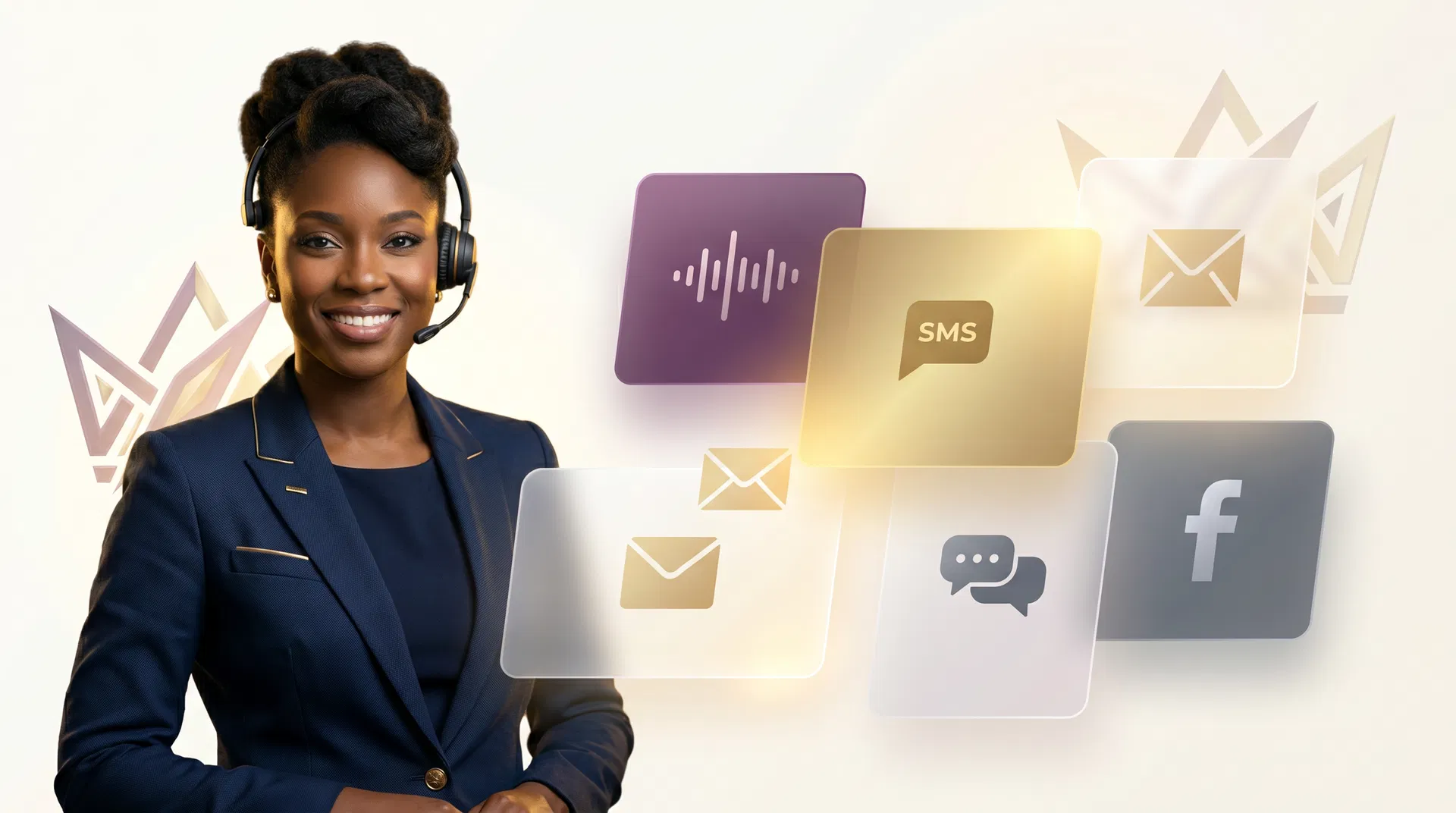 KIRA supporting business conversations across chat, voice, email, SMS, and Facebook.