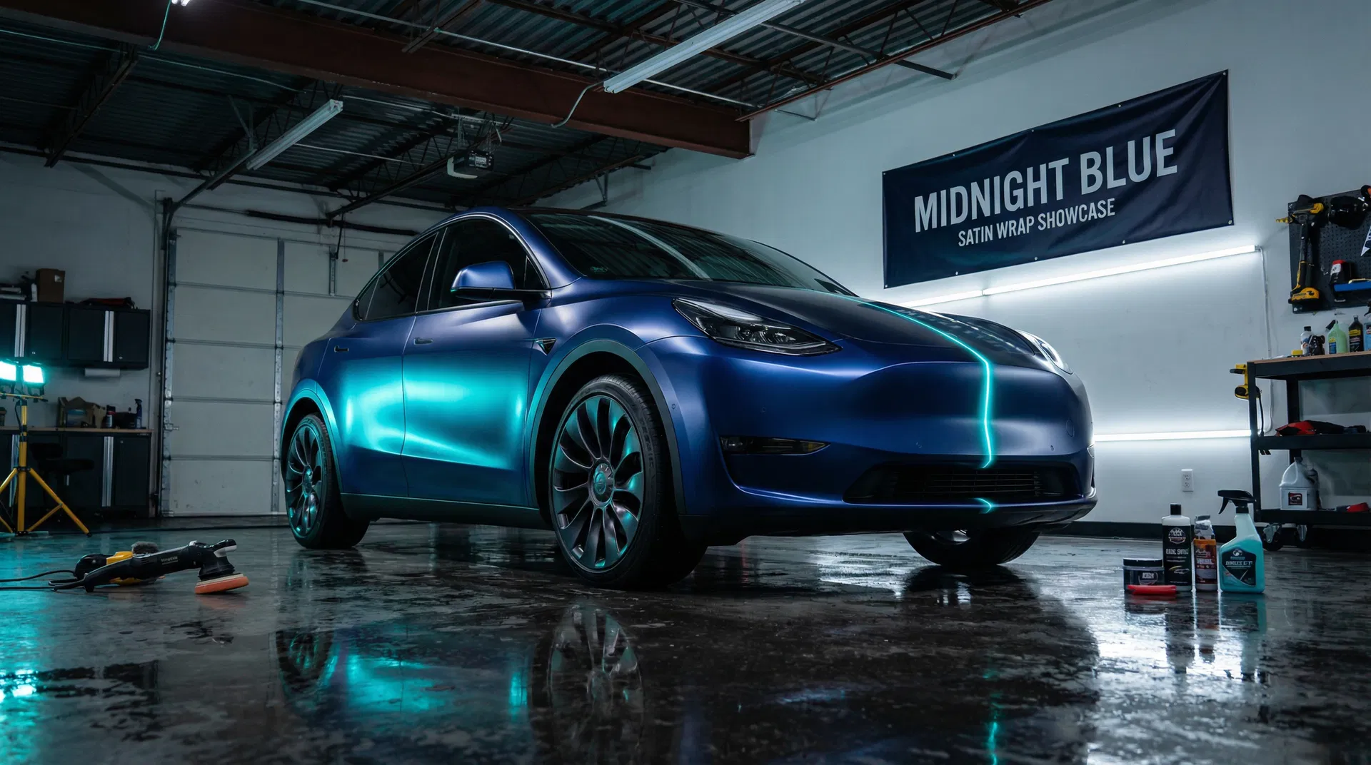 Satin Blue Tesla Model Y Wrap