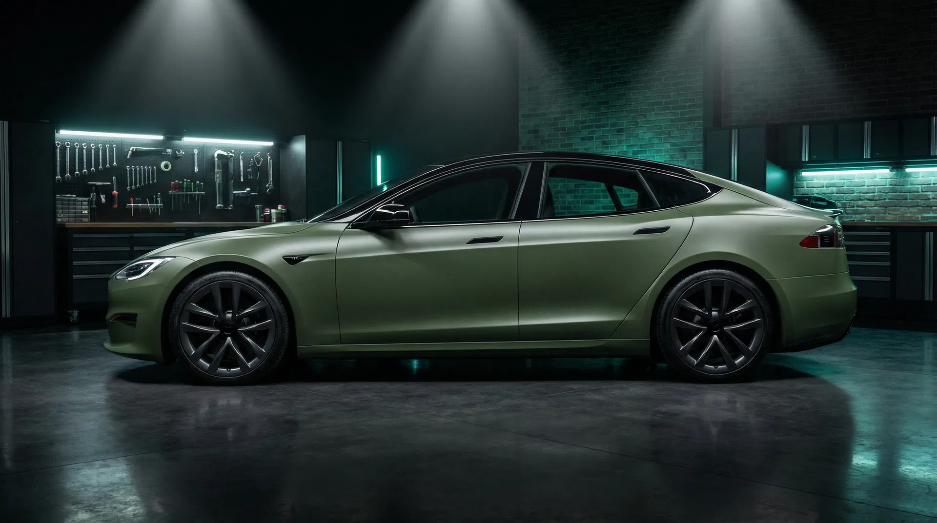 Matte Green Tesla Model S Wrap