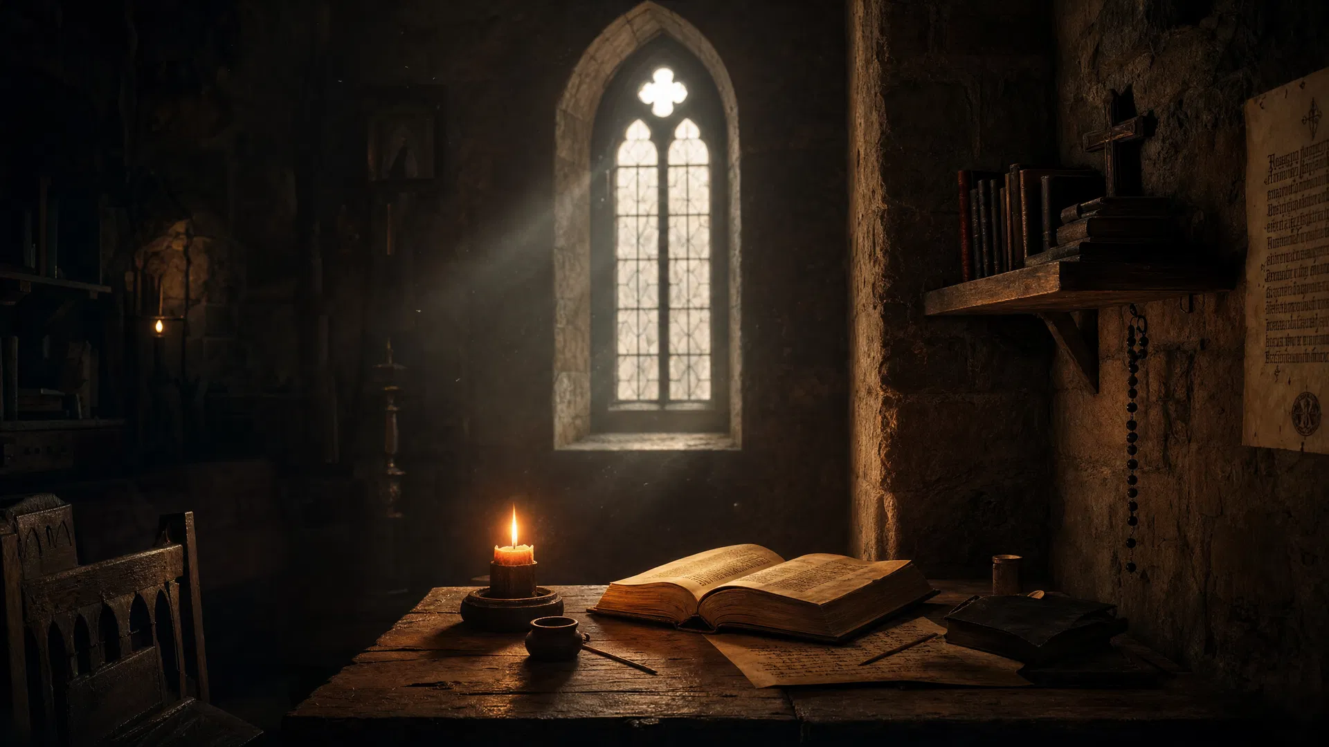 Chapel study with candlelight