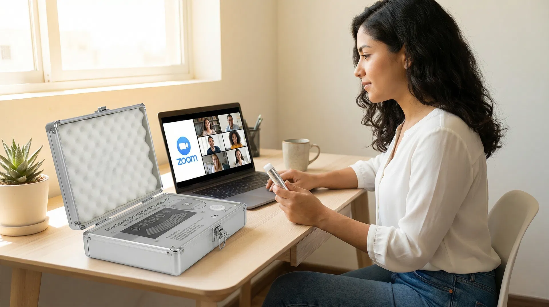 Estudiante tomando el Curso de Bioescáner Cuántico en Zoom