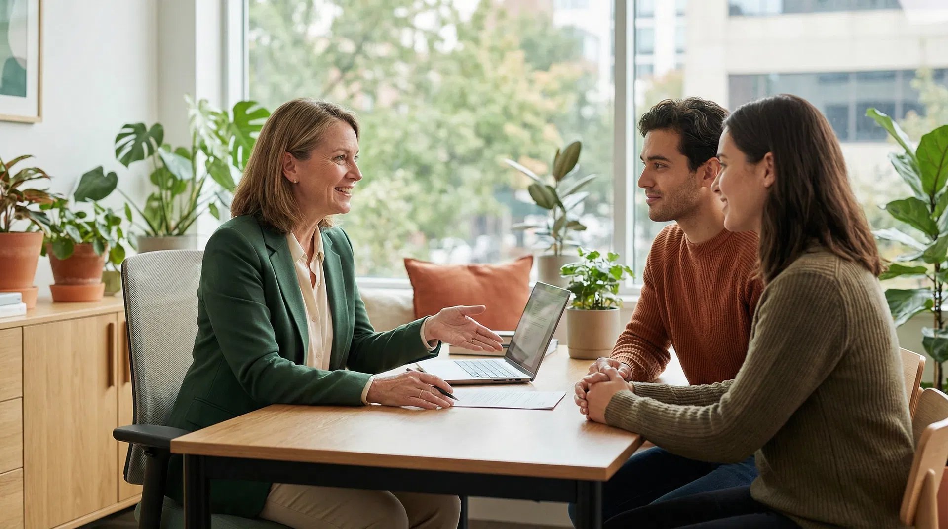 Financial advisor helping a couple with refinancing questions