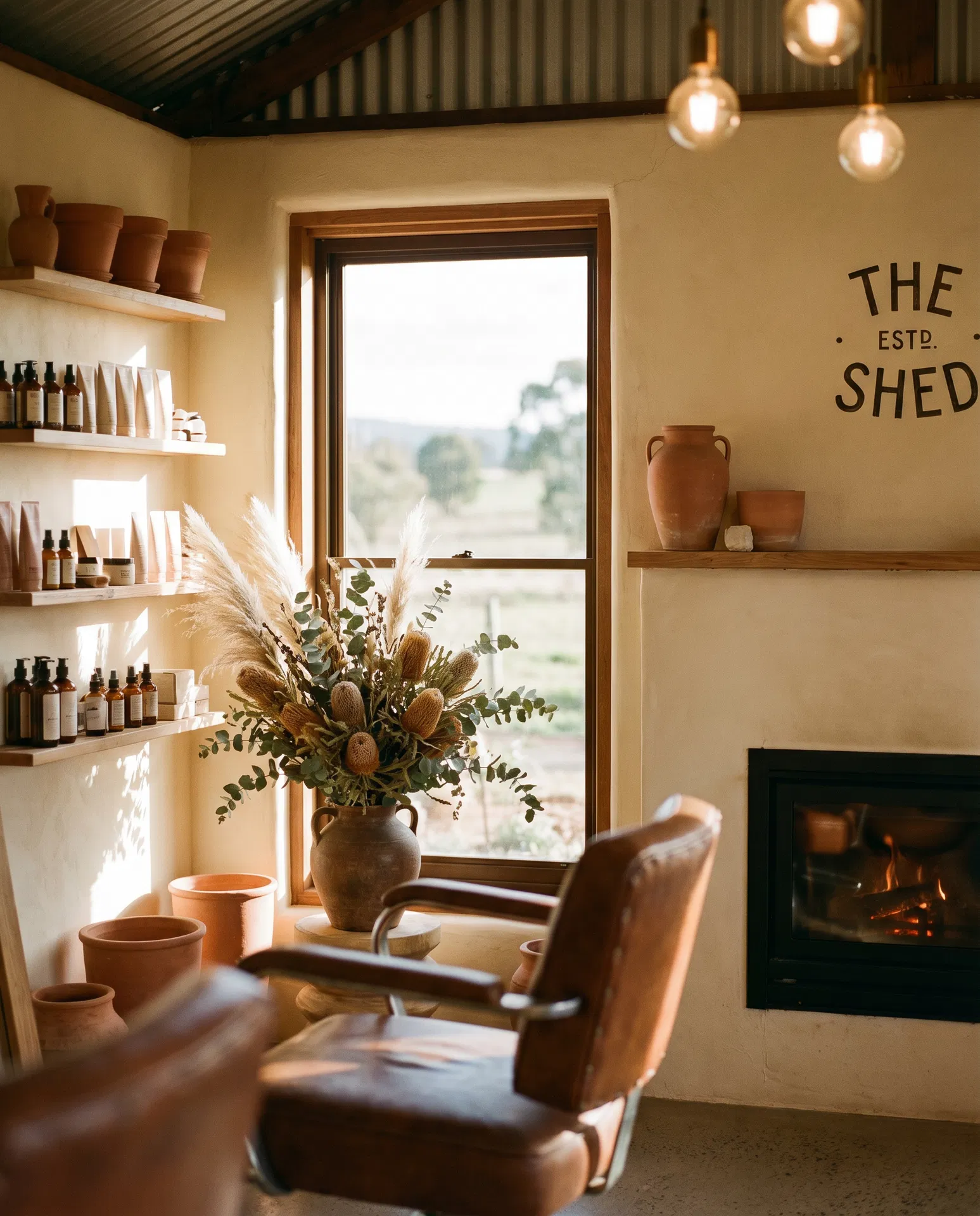 Em + Me salon interior — earthy, warm, boutique