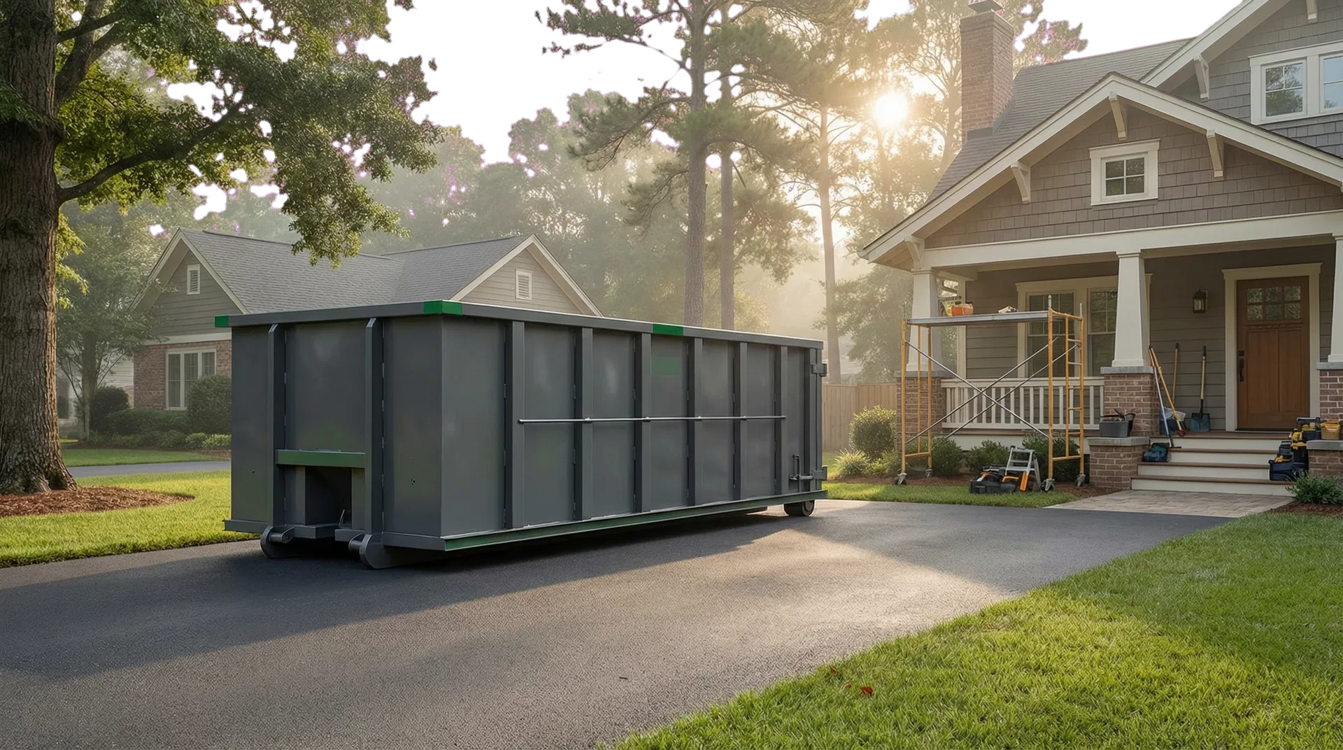 Community Waste dumpster in a residential North Carolina driveway