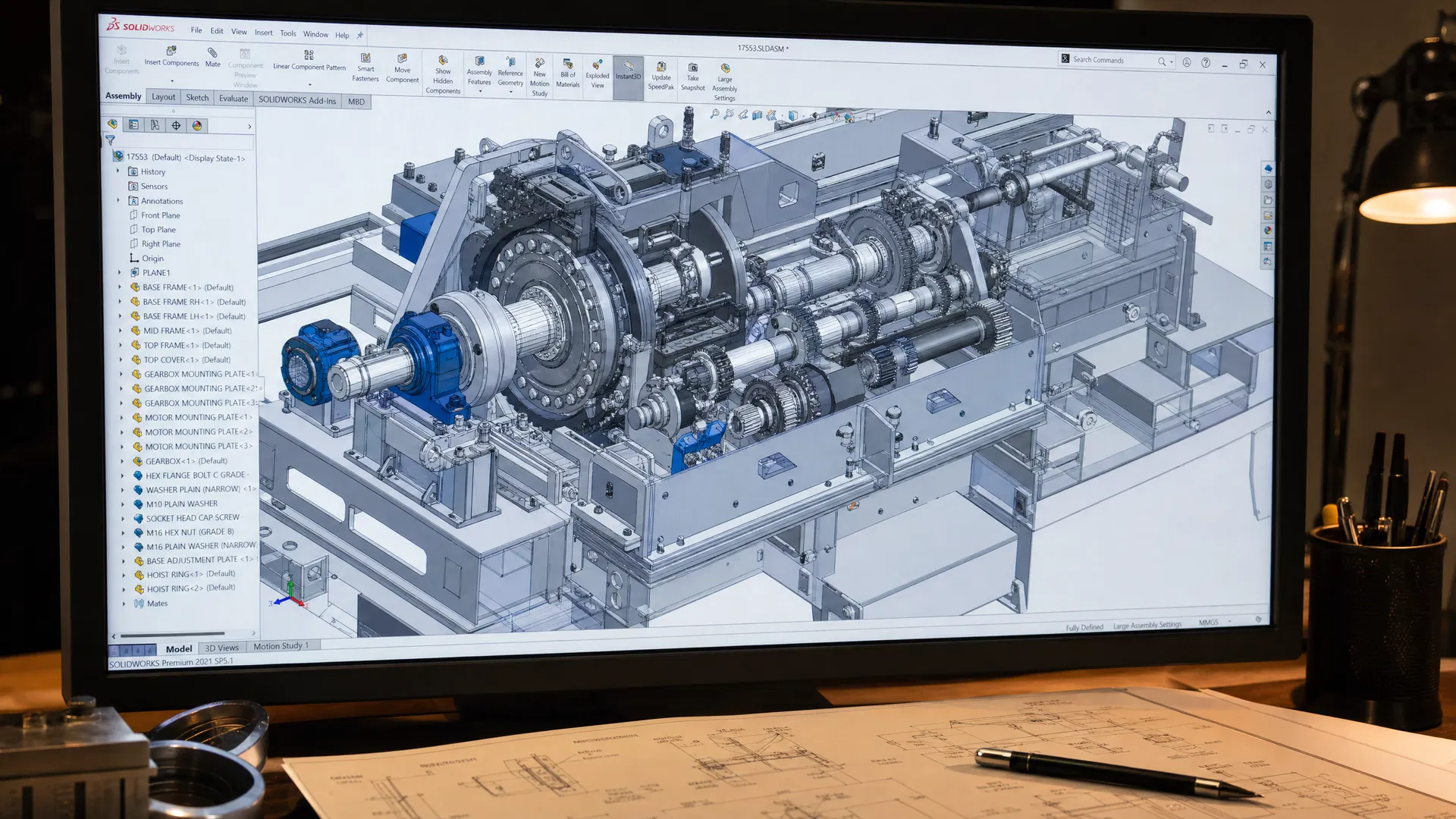 SolidWorks CAD design on monitor